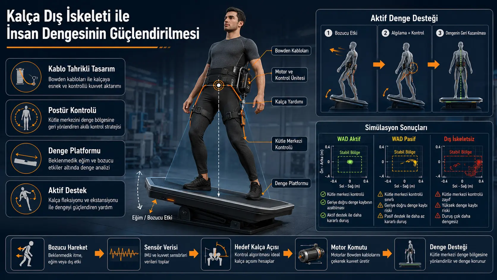 İnsan Dengesini Güçlendirmeye Yönelik Postür Kontrol Stratejisine Sahip Kablo Tahrikli Kalça Dış İskeleti