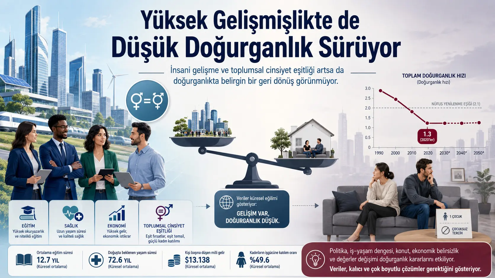 Inson taraqqiyoti va gender tengligi oshsa-da, past tug‘ilish darajasi saqlanib qolmoqda