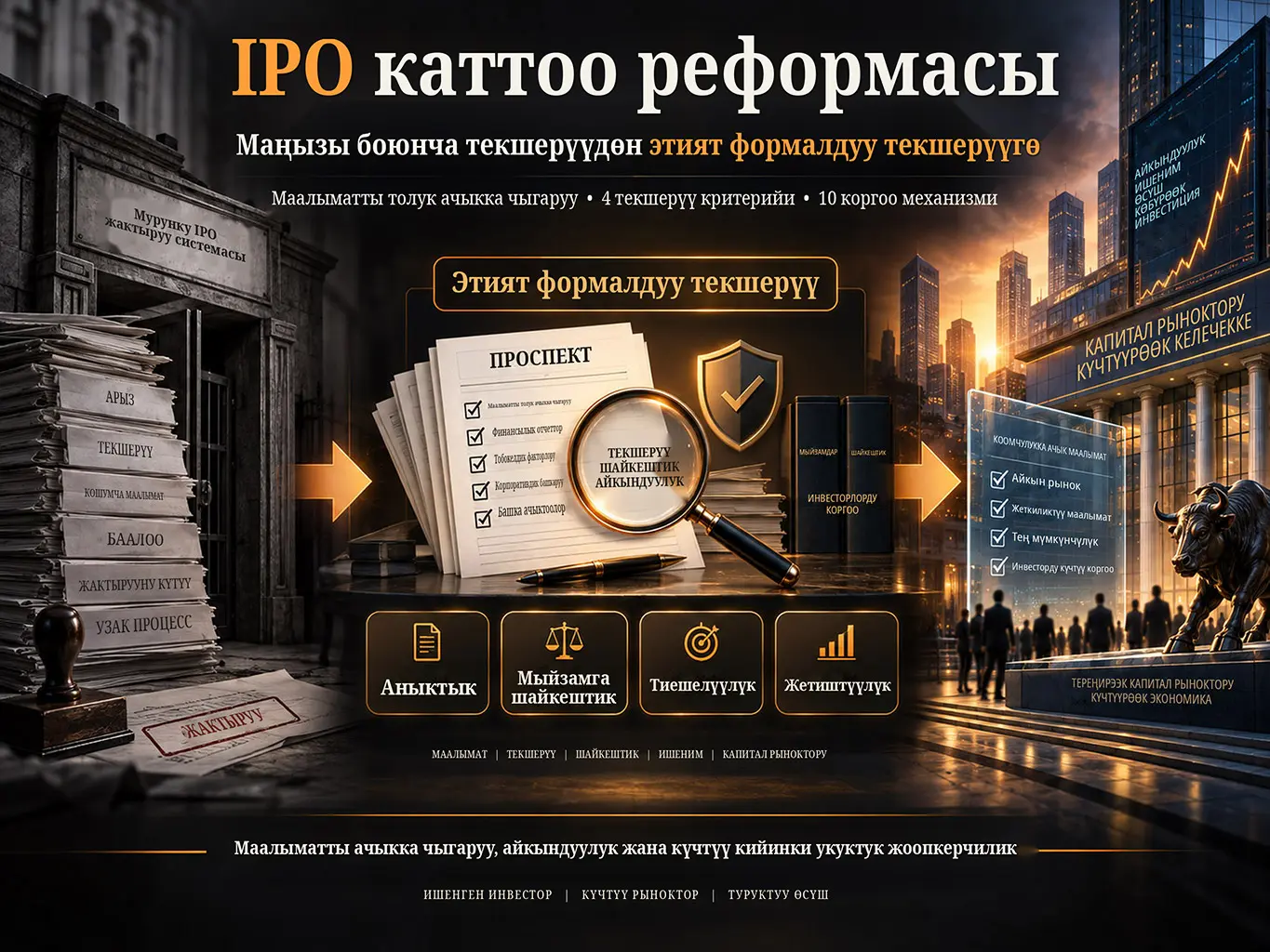 IPO каттоо реформасы: маңызы боюнча жактыруу текшерүүсүнөн этият формалдуу текшерүүгө өтүү