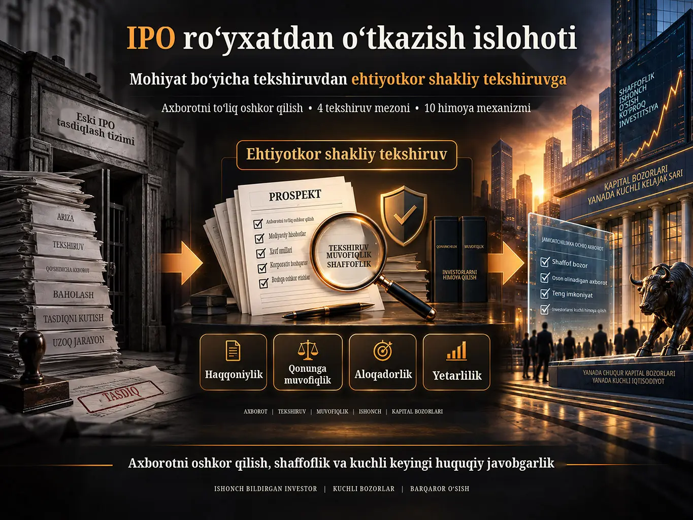 IPO ro‘yxatdan o‘tkazish islohoti: mohiyat bo‘yicha tasdiqlash tekshiruvidan ehtiyotkor shakliy tekshiruvga o‘tish