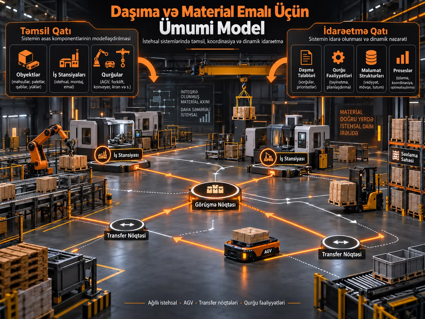 İstehsal Sistemlərində Daşıma və Material Emalı Sistemlərini Təmsil Etmək və İdarə Etmək Üçün Ümumi Model