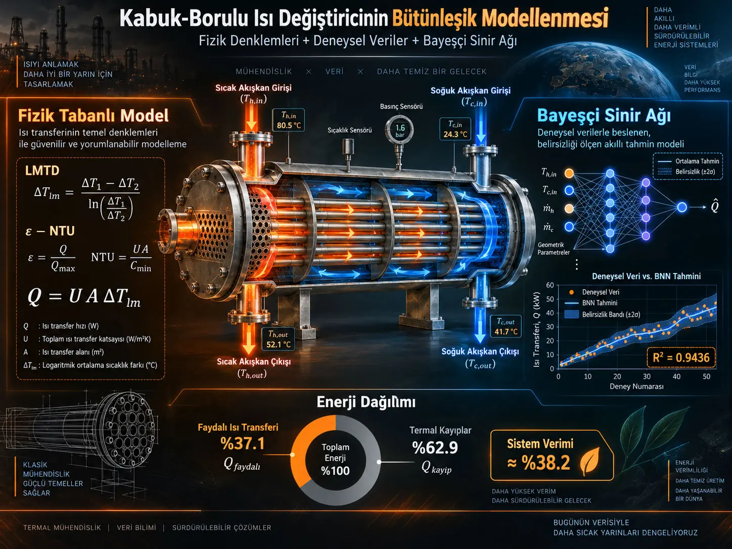 Kabuk-Borulu Isı Değiştiricinin Fizik Denklemleri, Deneysel Veriler ve Bayesçi Sinir Ağıyla Bütünleşik Modellenmesi