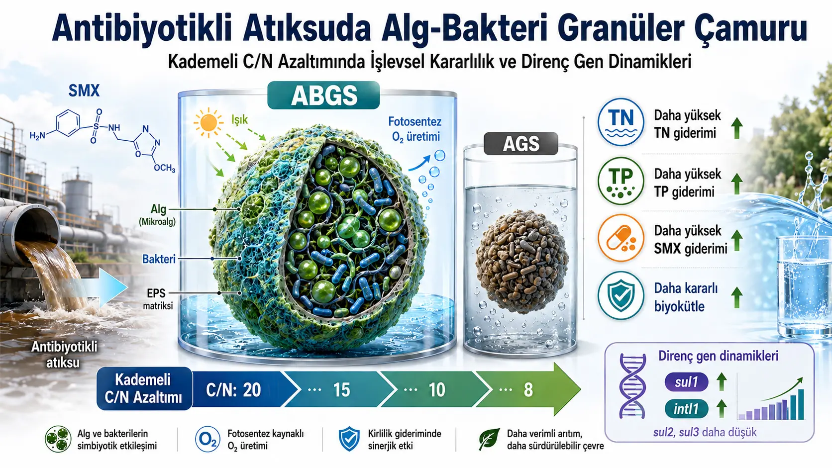 Kademeli C/N Azaltımı Altında Antibiyotik İçeren Atıksuyun Arıtımında Alg-Bakteri Granüler Çamurunun İşlevsel Kararlılığı ve Direnç Geni Dinamikleri