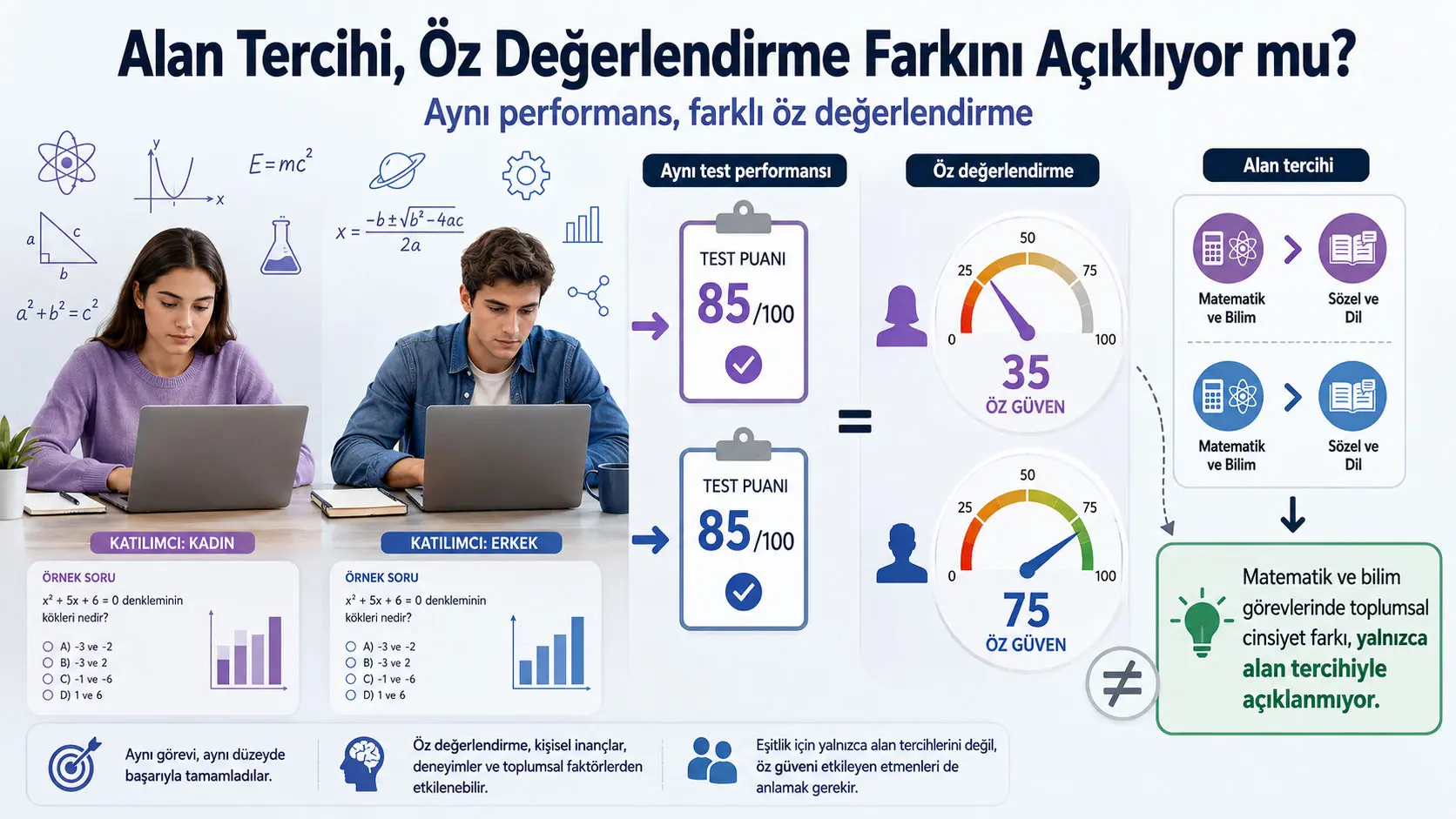 Ayollar matematika va fanni kamroq yoqtirgani uchun o‘zlarini qattiqroq baholaydilarmi?