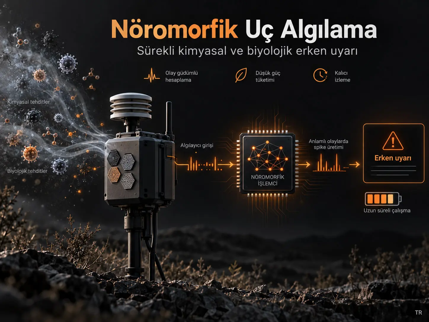 Kalıcı Kimyasal ve Biyolojik Tehdit Erken Uyarısı İçin Nöromorfik Uç Algılama