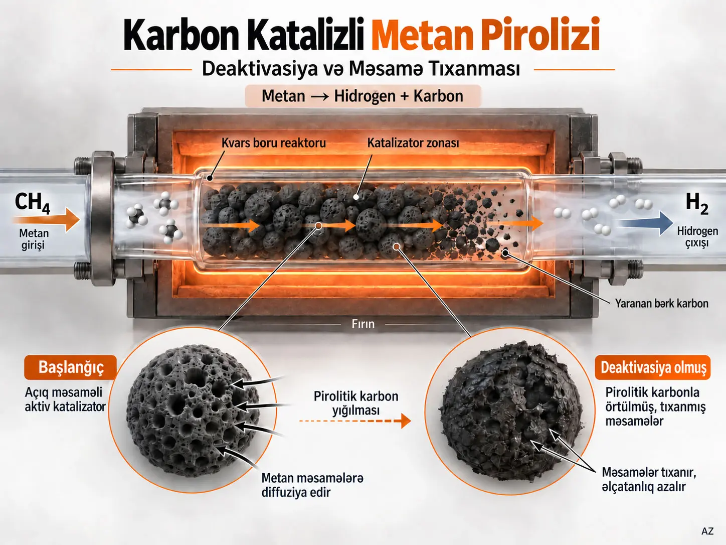 Karbon katalizli metan pirolizi I: deaktivasiya üzrə eksperimental məlumatlar və modelləşdirmə — daxili kinetik sabitin ölçülməsinə doğru
