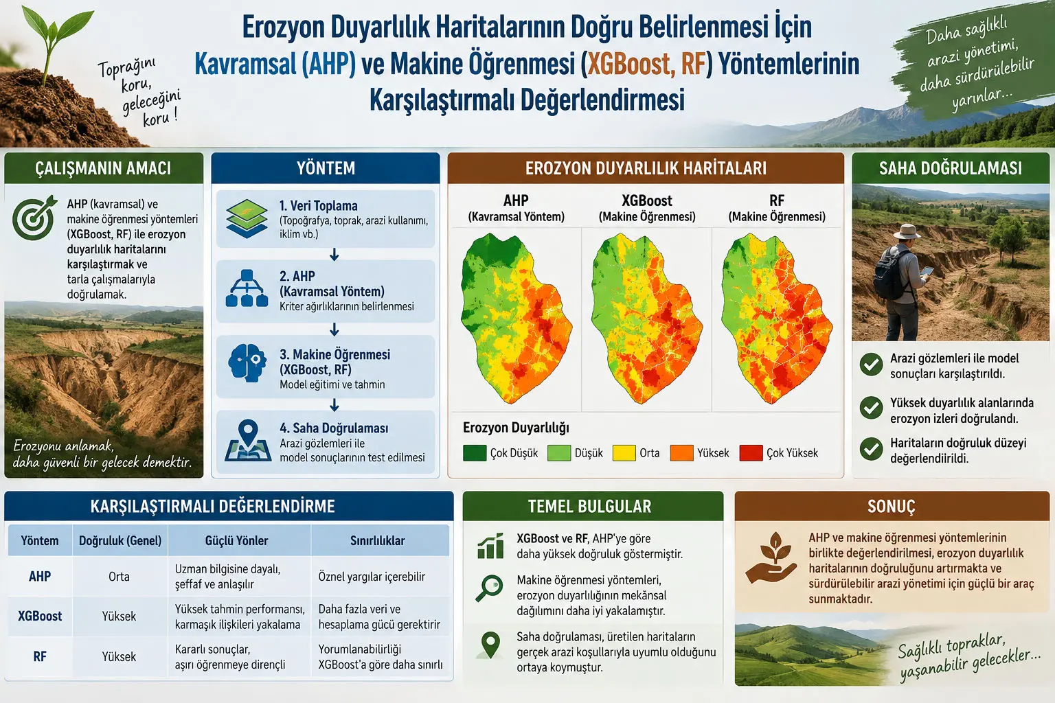 Kavramsal AHP ve Makine Öğrenmesi Yöntemlerinin Saha Doğrulamalı Erozyon Duyarlılık Haritalamasında Karşılaştırılması: XGBoost ve Random Forest Ne Kadar Başarılı?