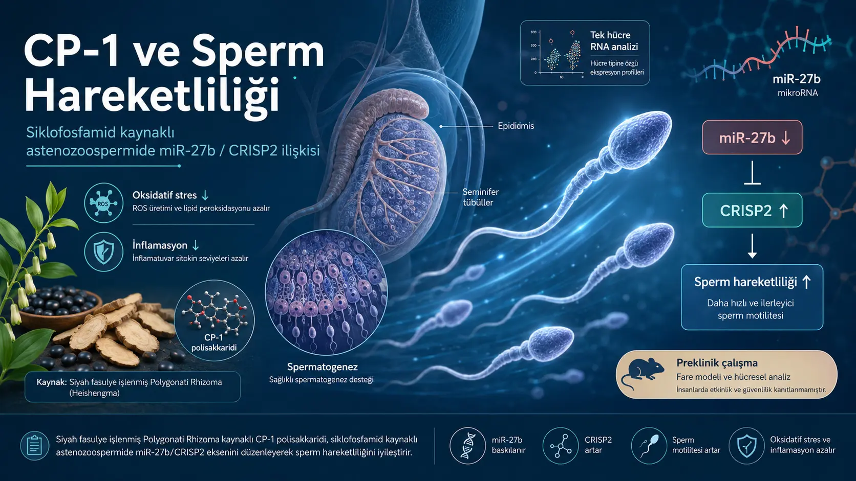 Kimyoterapiyaga bogʻliq spermatozoidlar harakatchanligi yoʻqolishida CP-1: sichqonlarda miR-27b/CRISP2 oʻqi, bir hujayrali moyak xaritasi va preklinik topilmalar