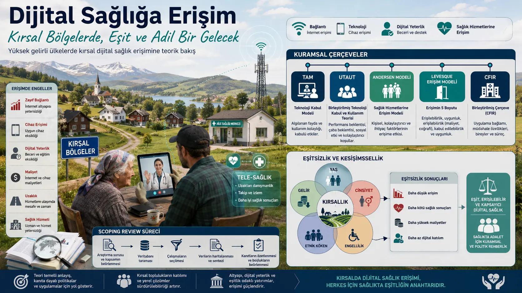 Qishloq hududlarida raqamli sogʻliqni saqlashga kirishni qaysi nazariyalar tushuntiradi?
