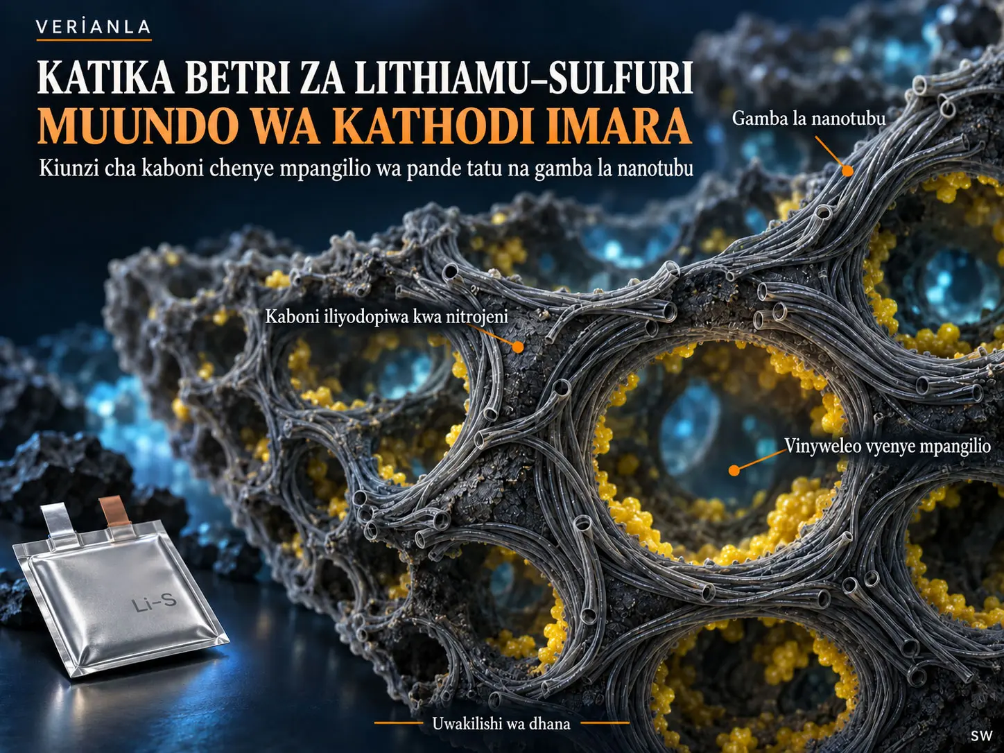 Kiunzi cha Kaboni Chenye Mpangilio wa Pande Tatu, Kilichodopiwa kwa Nitrojeni na Kufunikwa kwa Nanotubu Kinachoharakisha Ubadilishaji wa Polisulfidi kwa Betri Imara za Lithiamu–Sulfuri