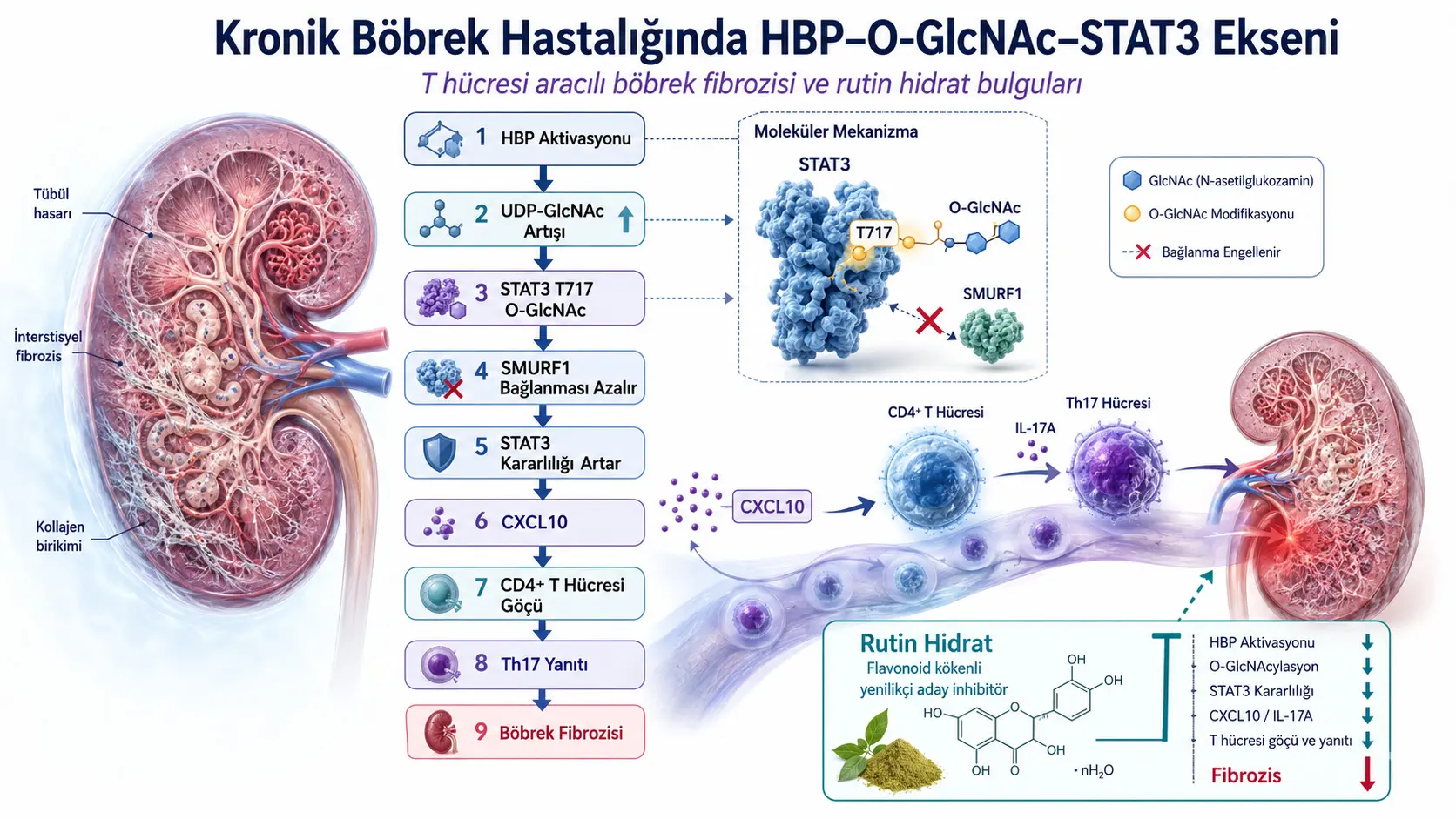 Surunkali buyrak kasalligida metabolizm bilan immunitet o‘rtasidagi fibroz ko‘prigi: HBP–O-GlcNAc–STAT3–Th17 o‘qi va rutin gidrat topilmalari