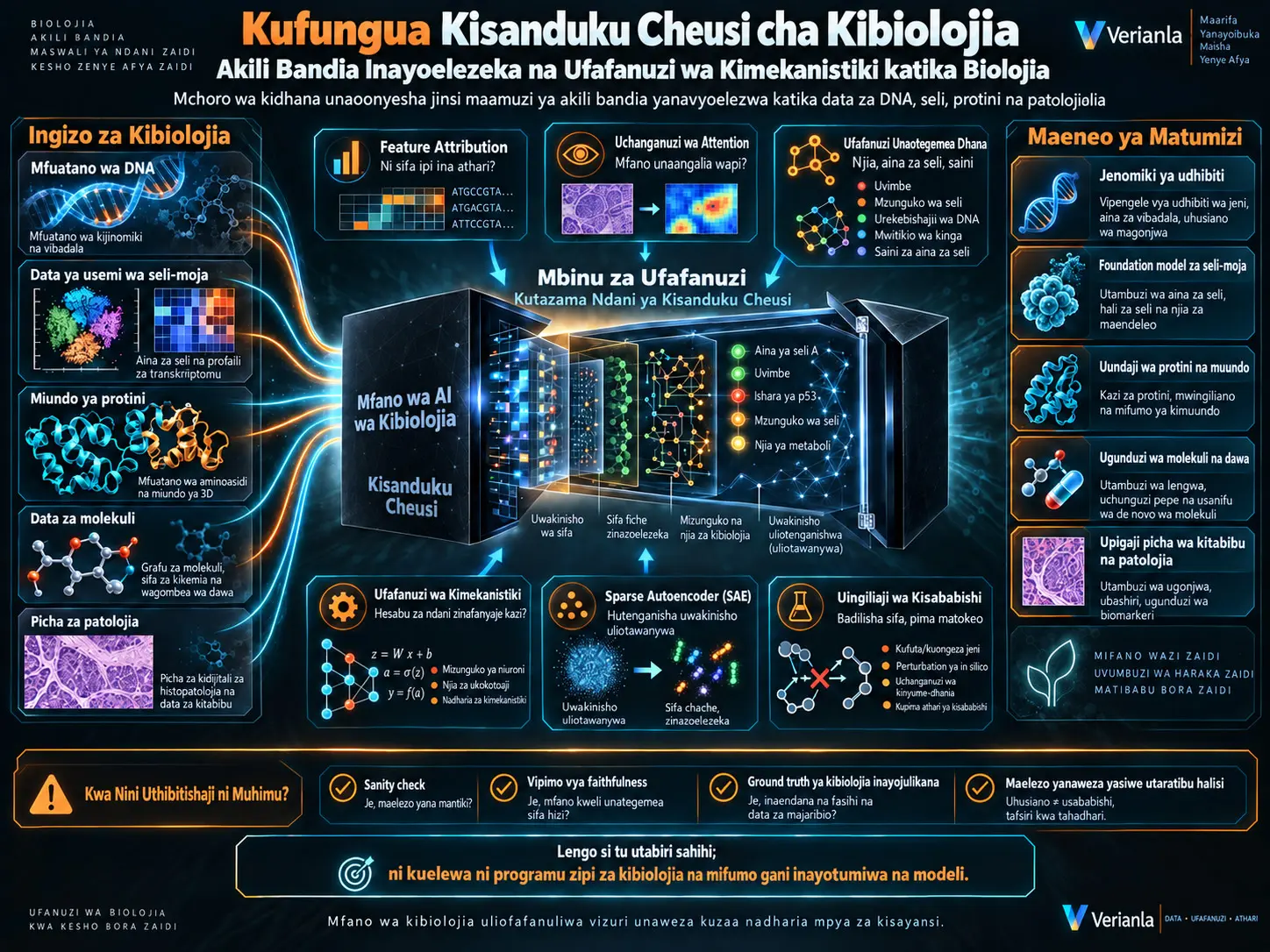 Kufungua Kisanduku Cheusi cha Kibiolojia: Akili Bandia Inayoelezeka na Mbinu za Ufafanuzi wa Kimekanistiki katika Biolojia