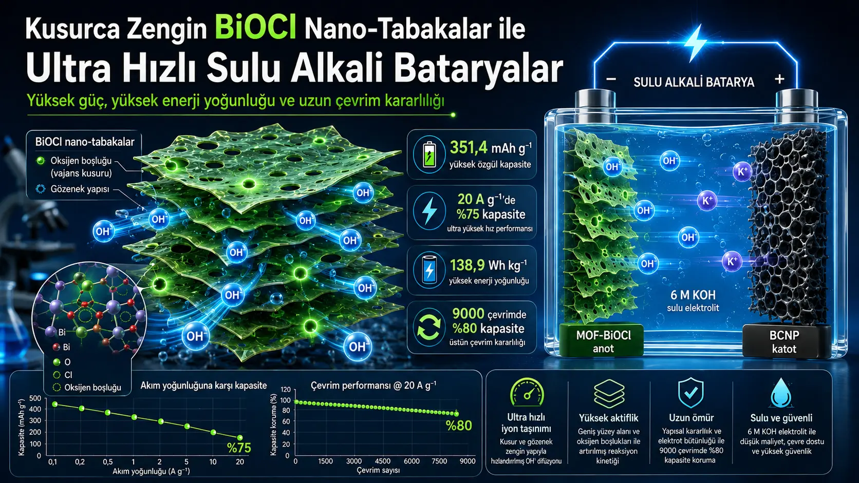 Kusurca Zengin BiOCl Nano-Tabakalarla Ultra Yüksek Hızlı Sulu Alkali Batarya Geliştirilmesi