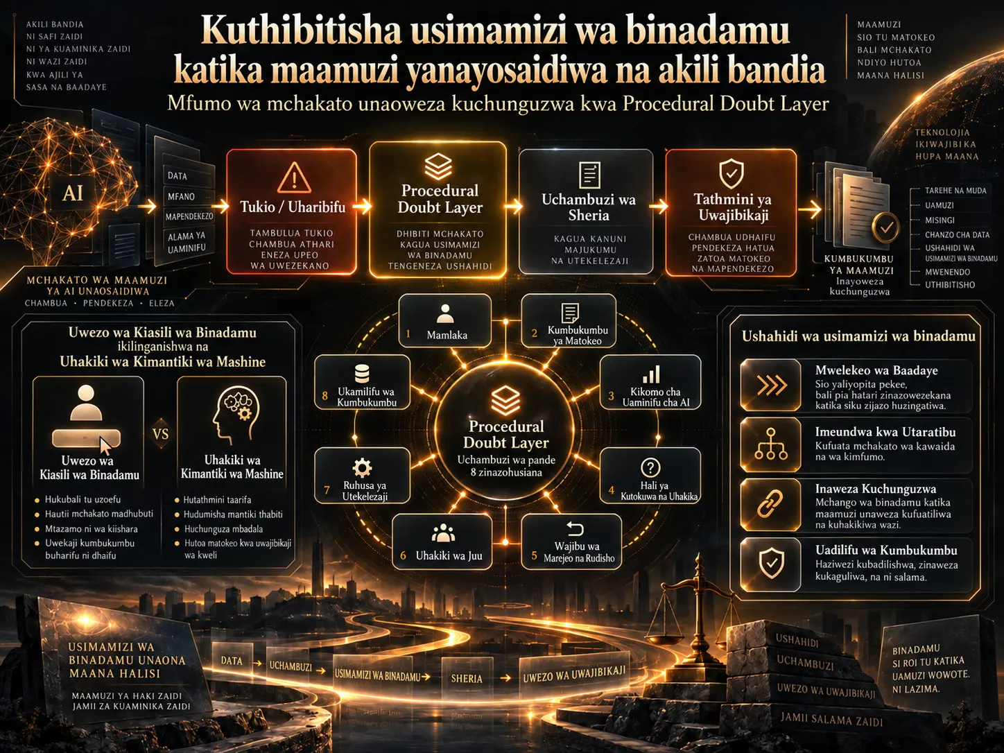 Kuthibitisha Usimamizi wa Binadamu katika Maamuzi Yanayosaidiwa na Akili Bandia: Mfumo wa Mchakato Unaoweza Kuchunguzwa kwa Procedural Doubt Layer