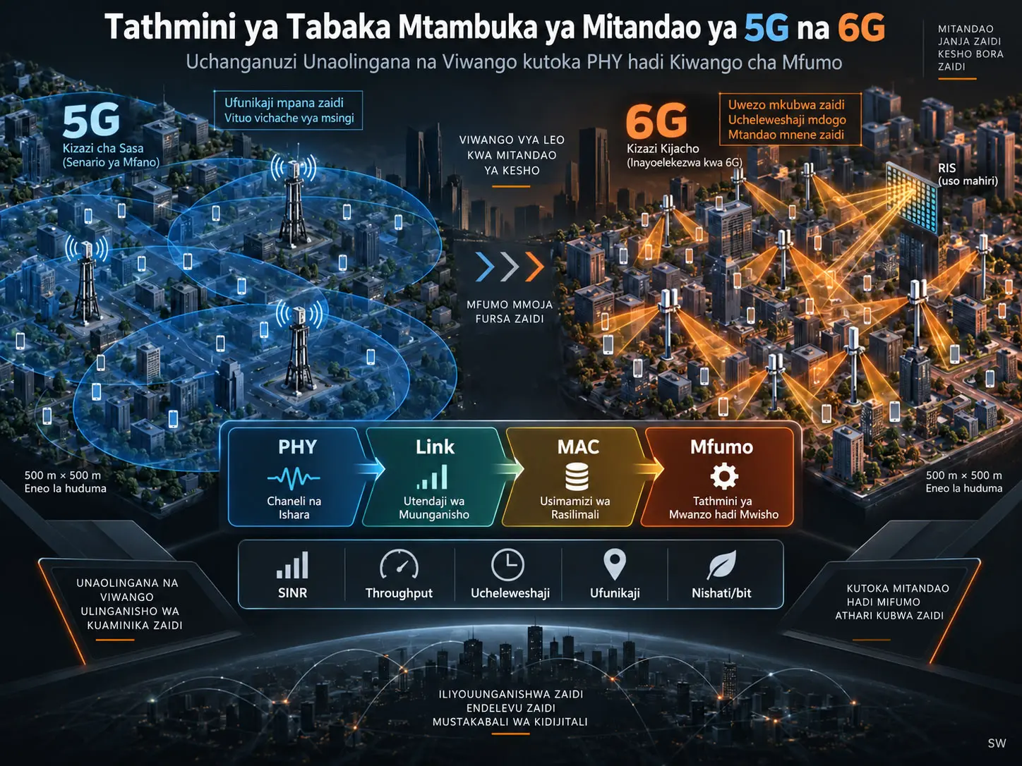 Kutoka 5G hadi 6G, Kutoka PHY hadi Kiwango cha Mfumo: Tathmini ya Kiasi ya Mtandao wa Tabaka Mtambuka Inayolingana na Viwango