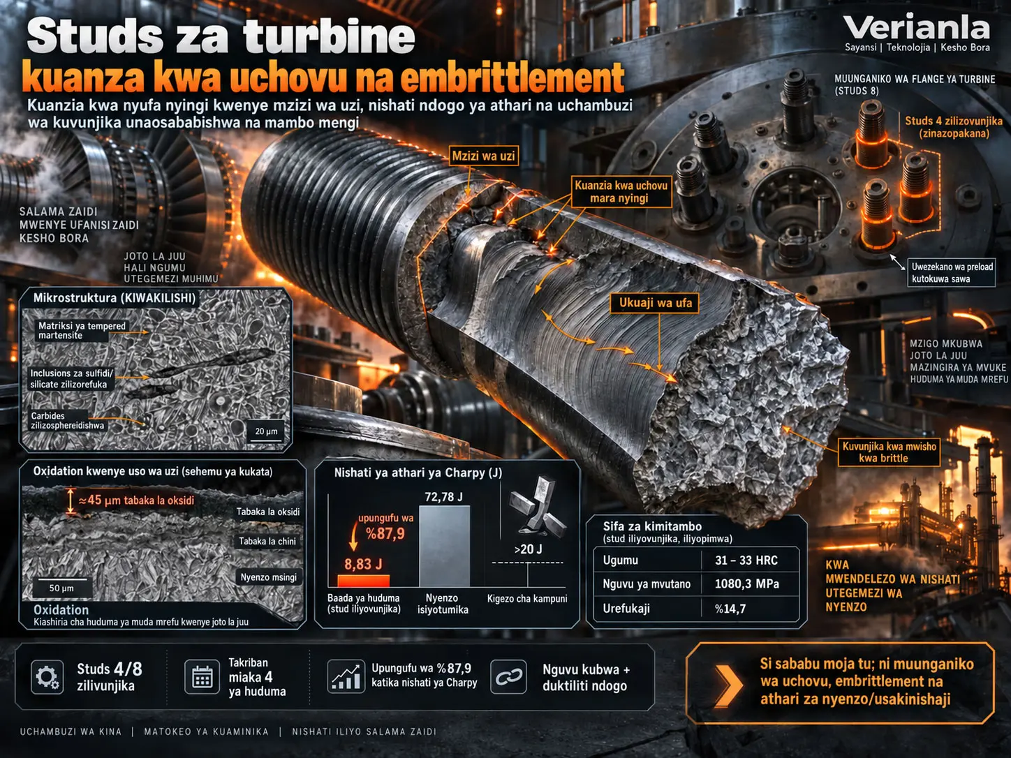 Kuvunjika kwa Studs za Turbine Kutokana na Athari ya Pamoja ya Kuanzia kwa Uchovu na Embrittlement