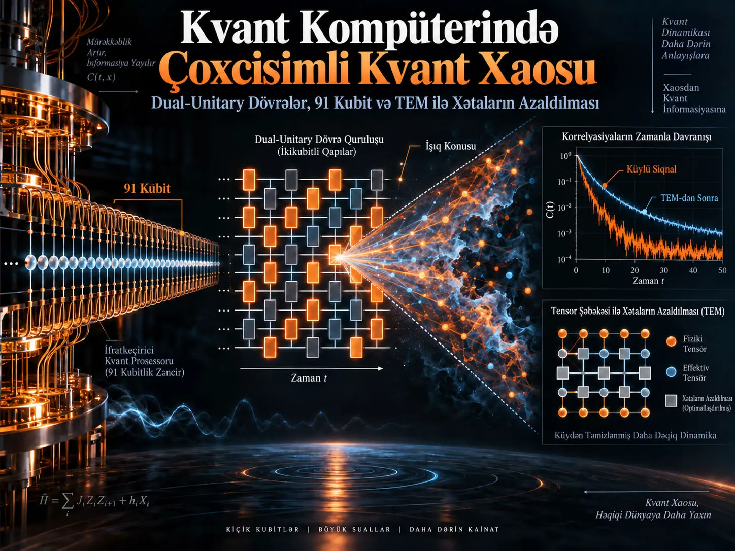 Kvant Kompüterində Çoxcisimli Kvant Xaosu: 91 Kubitlik Simulyasiya və Tensor Şəbəkəsi ilə Xətaların Azaldılması