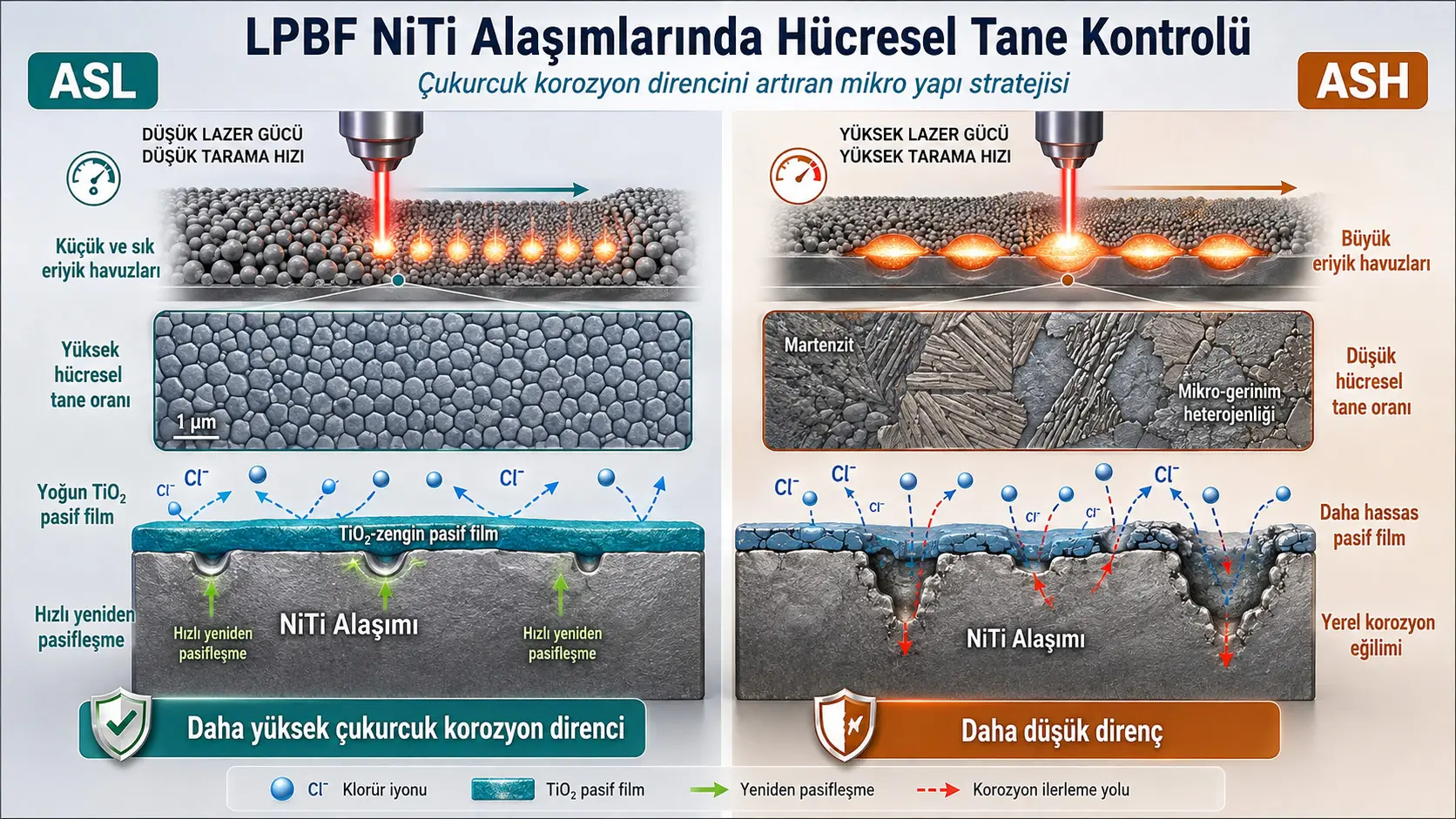 LPBF NiTi Alaşımlarında Hücresel Tane Kontrolüyle Çukurcuk Korozyonuna Karşı Daha Güçlü Koruma