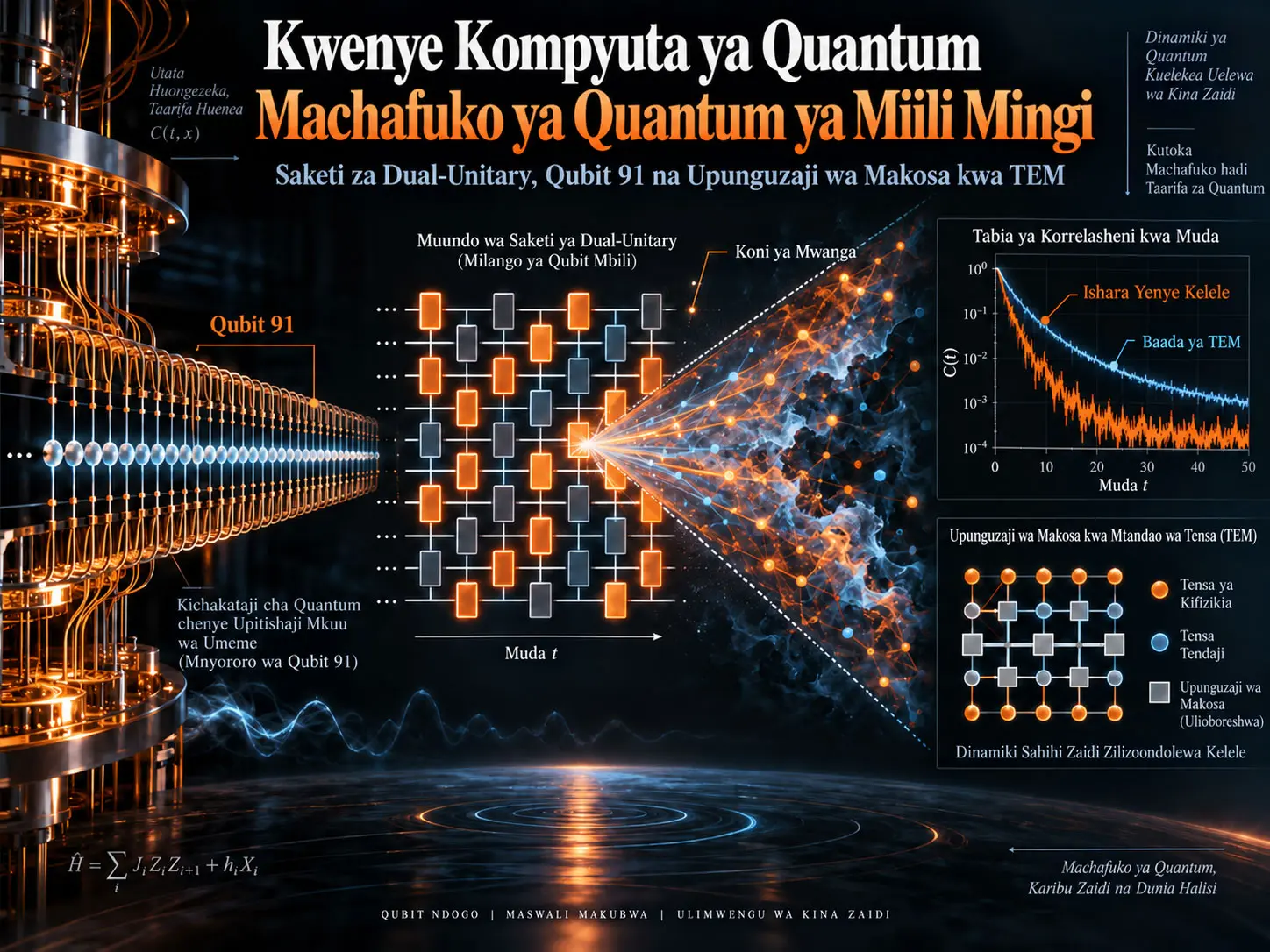 Machafuko ya Quantum ya Miili Mingi kwenye Kompyuta ya Quantum: Uigaji wa Qubit 91 na Upunguzaji wa Makosa kwa Mtandao wa Tensa