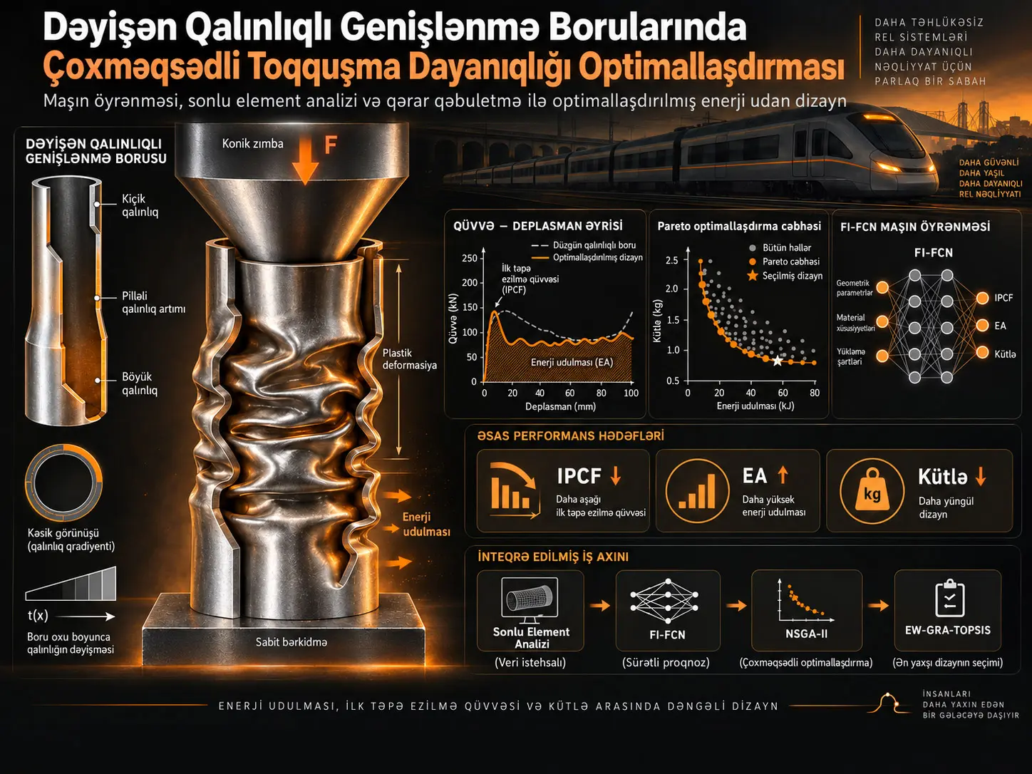 Maşın Öyrənməsi və Çoxmeyarlı Qərarvermə ilə Dəyişən Qalınlıqlı Genişlənmə Borularında Çoxməqsədli Toqquşma Dayanıqlığı Optimallaşdırması
