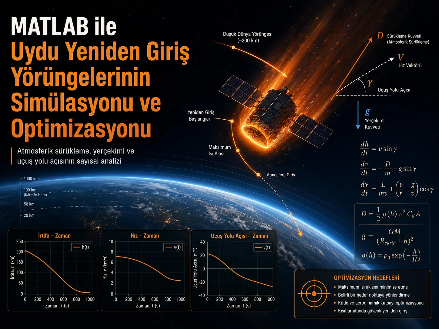 MATLAB yordamida sun’iy yo‘ldoshning atmosferaga qayta kirish trayektoriyalarini simulyatsiya qilish va optimallashtirish