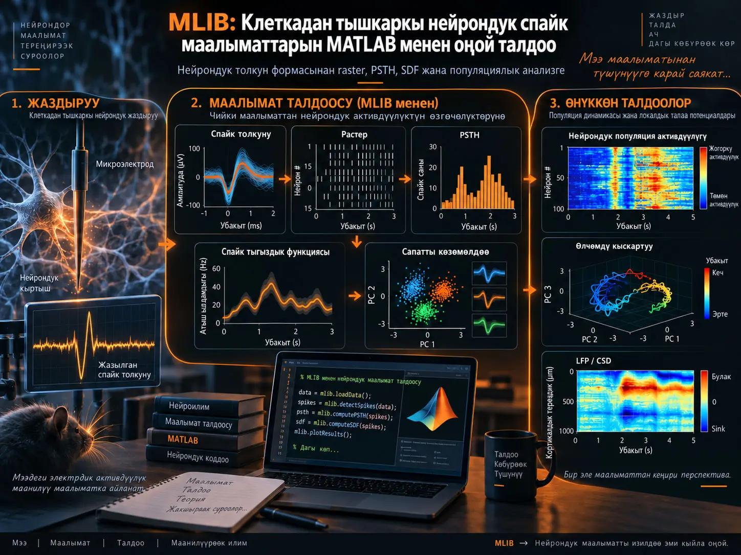 MLIB: MATLAB менен Клетка Сыртындагы Нейрондук Spike Маалыматтарын Оңой жана Бириктирилген Талдоо