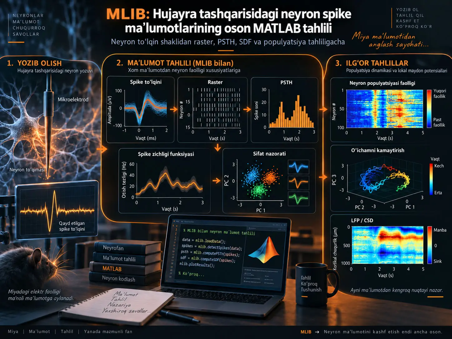 MLIB: MATLAB yordamida Hujayradan Tashqari Neyron Spike Maʼlumotlarini Oson va Integratsiyalashgan Tahlil Qilish