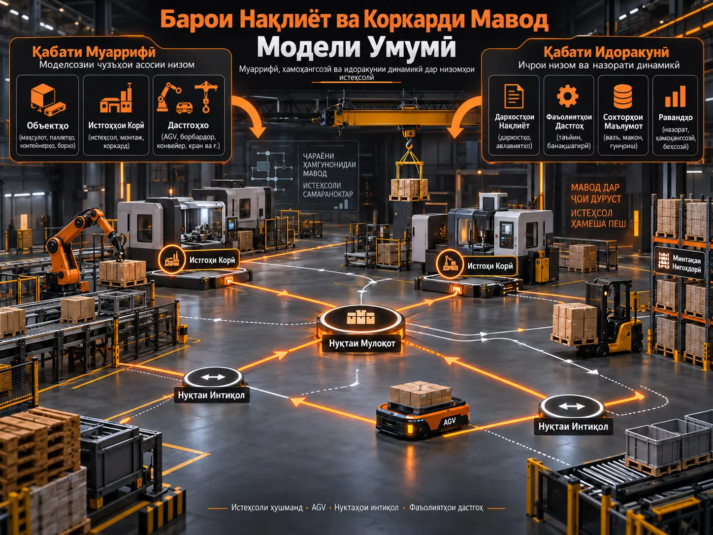 Модели Умумӣ Барои Муаррифӣ ва Идора кардани Низомҳои Нақлиёт ва Коркарди Мавод дар Низомҳои Истеҳсолӣ