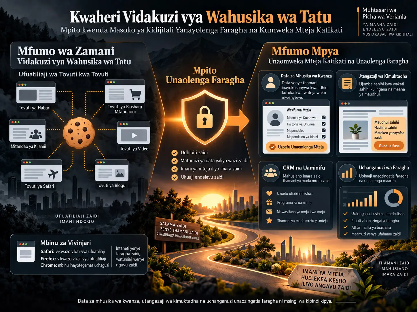 Mpito kutoka vidakuzi vya wahusika wa tatu kwenda masoko ya kidijitali yanayolenga faragha: Data za mhusika wa kwanza, utangazaji wa kimuktadha na mikakati inayojikita kwa mteja