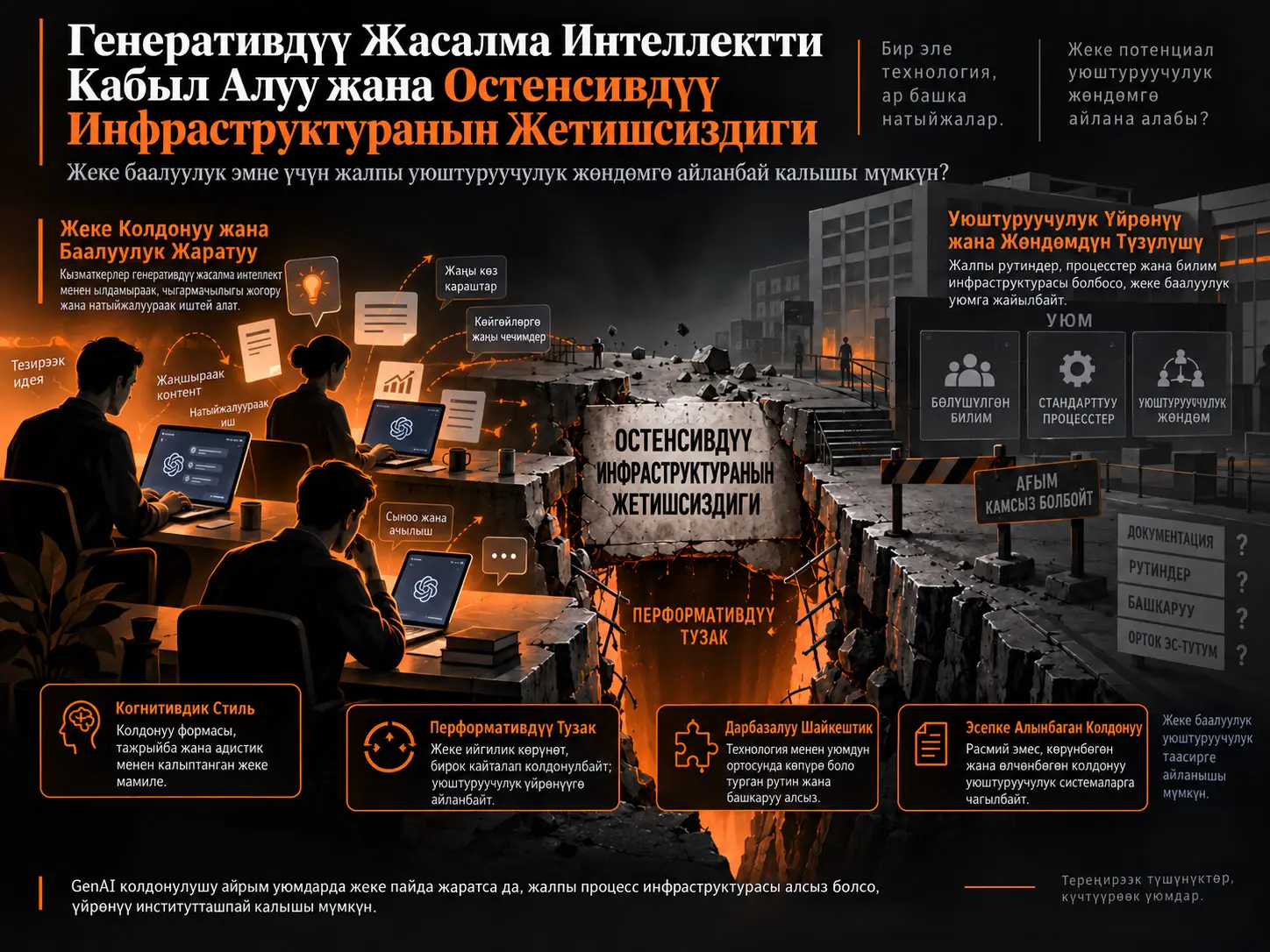 Негиздин Астында: Остенсивдүү Инфраструктурасыз Уюмдарда Генеративдүү Жасалма Интеллектти Кабыл Алуу