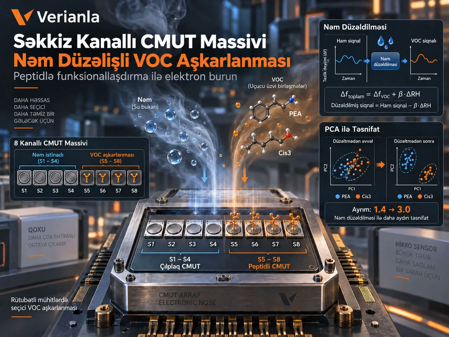 Nəm Düzəlişli və Peptidlə Funksionallaşdırılmış Səkkiz Kanallı CMUT Massivi ilə Elektron Burunlarda VOC Ayrımı