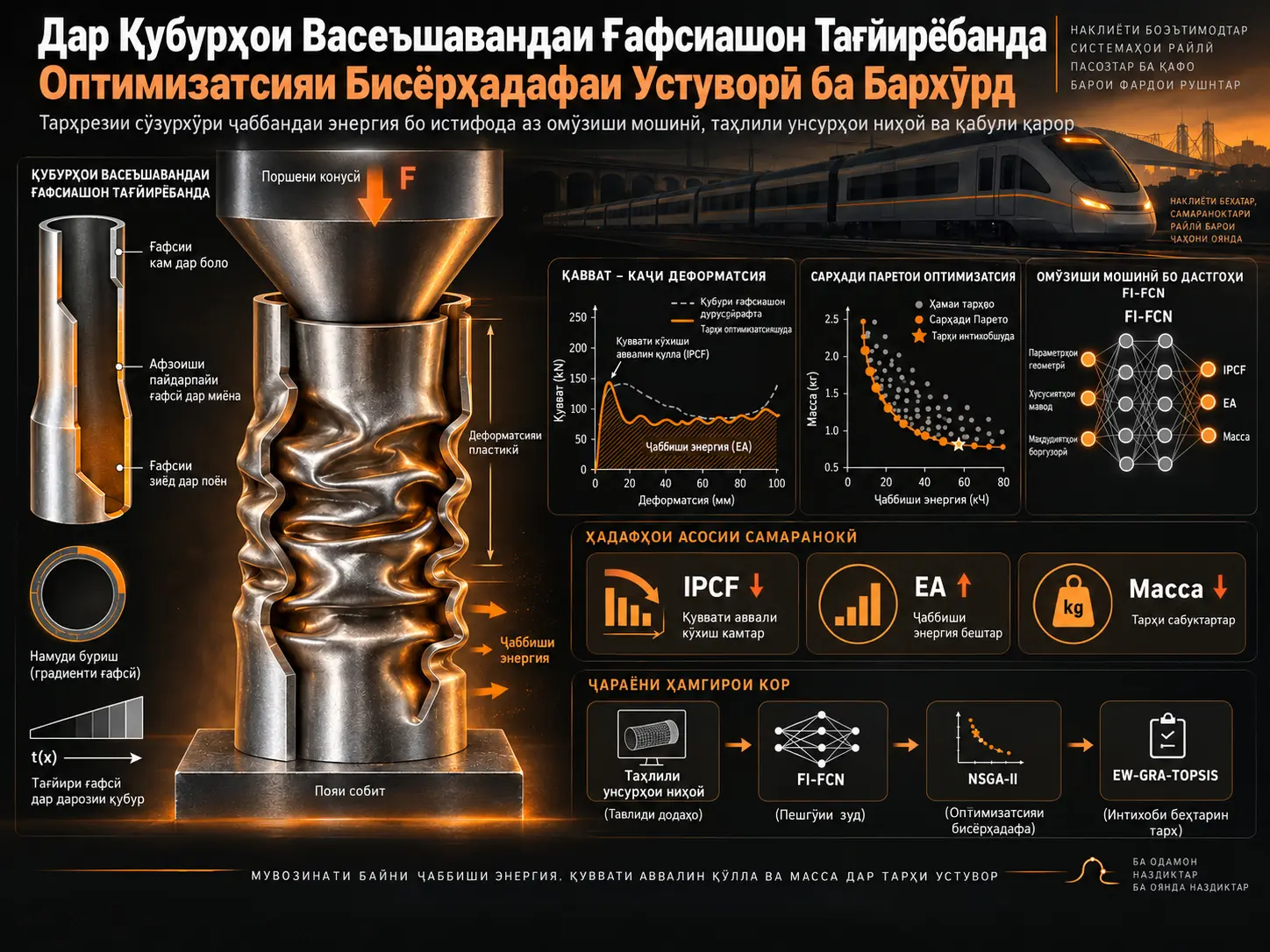 Оптимизатсияи Бисёрҳадафаи Устуворӣ ба Бархӯрд дар Қубурҳои Васеъшавандаи Ғафсиашон Тағйирёбанда бо Омӯзиши Мошинӣ ва Қабули Қарорҳои Бисёрмеъёрӣ