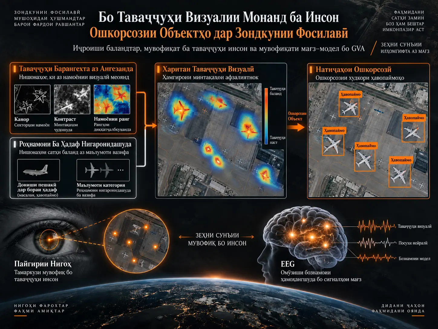 Ошкорсозии Объектҳои Зондкунии Фосилавӣ бо Таваҷҷуҳи Визуалии Монанд ба Инсон: Иҷроиши Баландтар ва Мувофиқати Мағз–Модел бо GVA