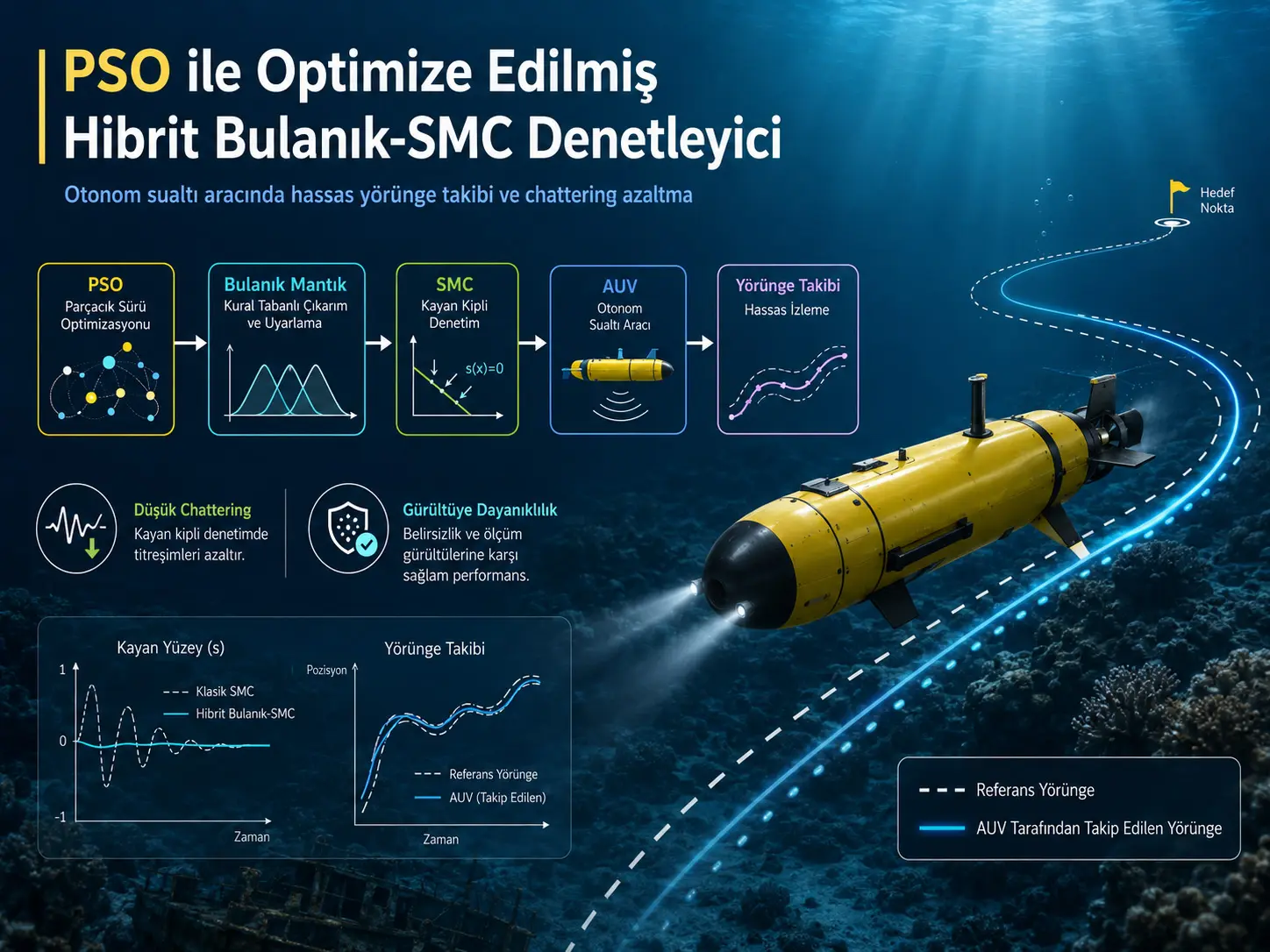 Avtonom suvosti apparati uchun PSO bilan optimallashtirilgan gibrid noaniq-SMC boshqaruvchisi