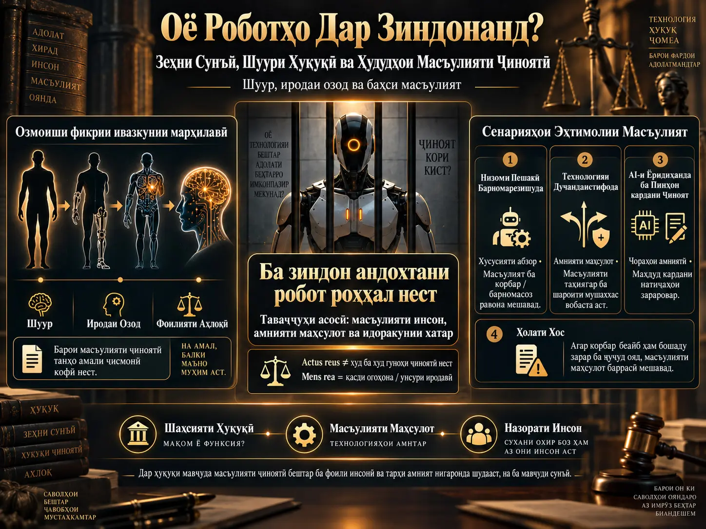 Оё Роботҳо Дар Зиндонанд? Зеҳни Сунъӣ, Шуури Ҳуқуқӣ ва Ҳудудҳои Масъулияти Ҷиноятӣ