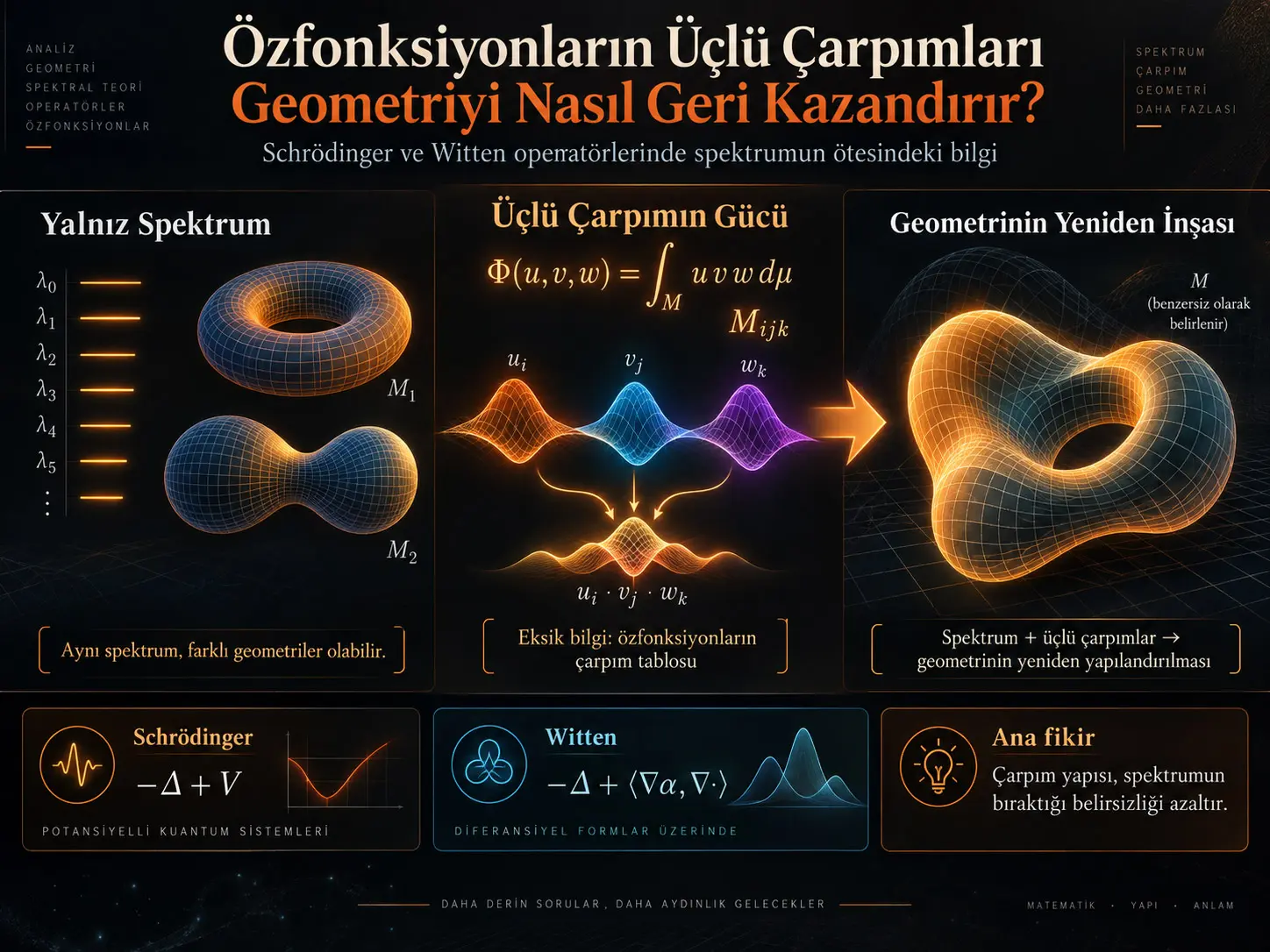 Özfonksiyonların Üçlü Çarpımları ve Schrödinger/Witten Operatörleri: Spektrumun Ötesinde Geometrik Yeniden Yapılandırma