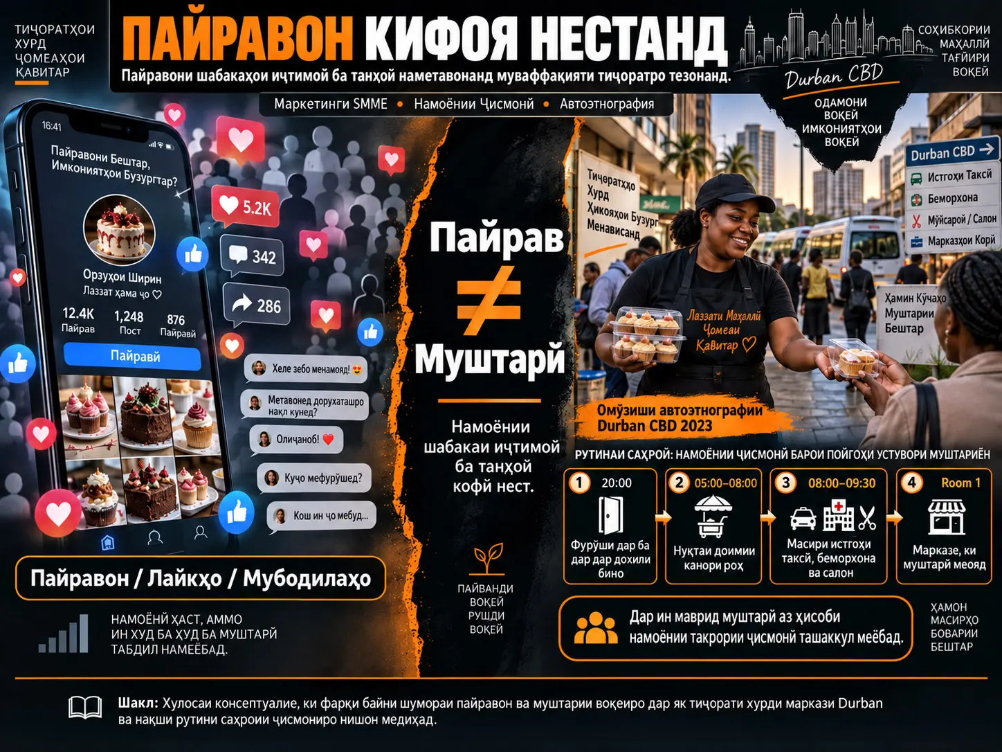 Пайравон Кофӣ Нестанд: Чаро Теъдоди Пайравони Шабакаҳои Иҷтимоӣ Танҳо Худаш Метавонад Барои Суръат Бахшидани Муваффақияти Тиҷорат Кофӣ Набошад? Баррасии Автоэтнографӣ Бар Асоси Як SMME дар Дурбан