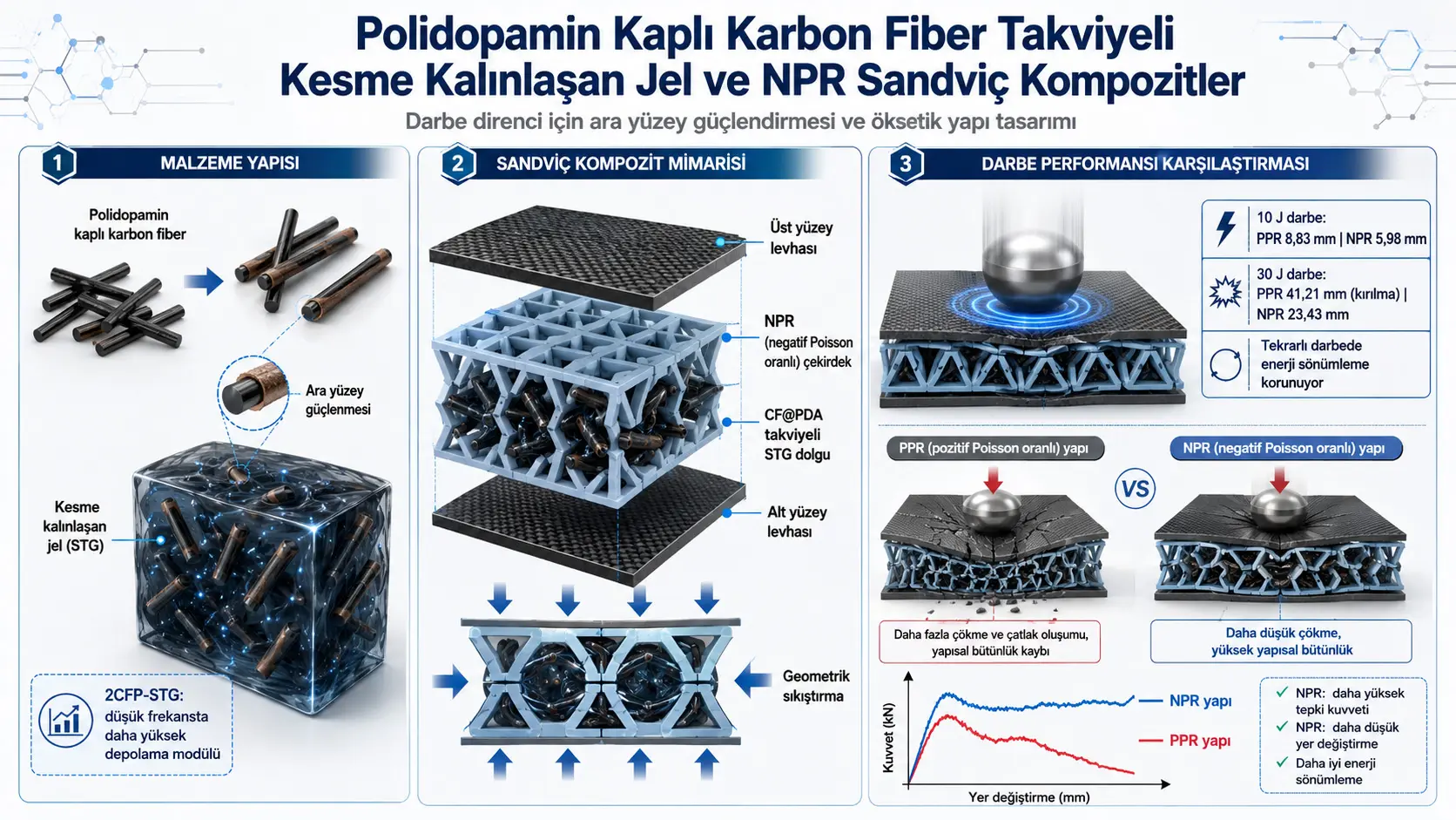 Polidopamin İşlevselleştirilmiş Karbon Fiber Takviyeli Kesme Kalınlaşan Jel ve Negatif Poisson Oranlı Sandviç Kompozitlerde Darbe Direnci