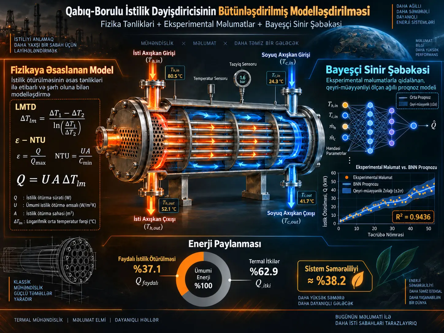 Qabıq-Borulu İstilik Dəyişdiricisinin Fizika Tənlikləri, Eksperimental Məlumatlar və Bayesçi Sinir Şəbəkəsi ilə İnteqrasiya Olunmuş Modelləşdirilməsi