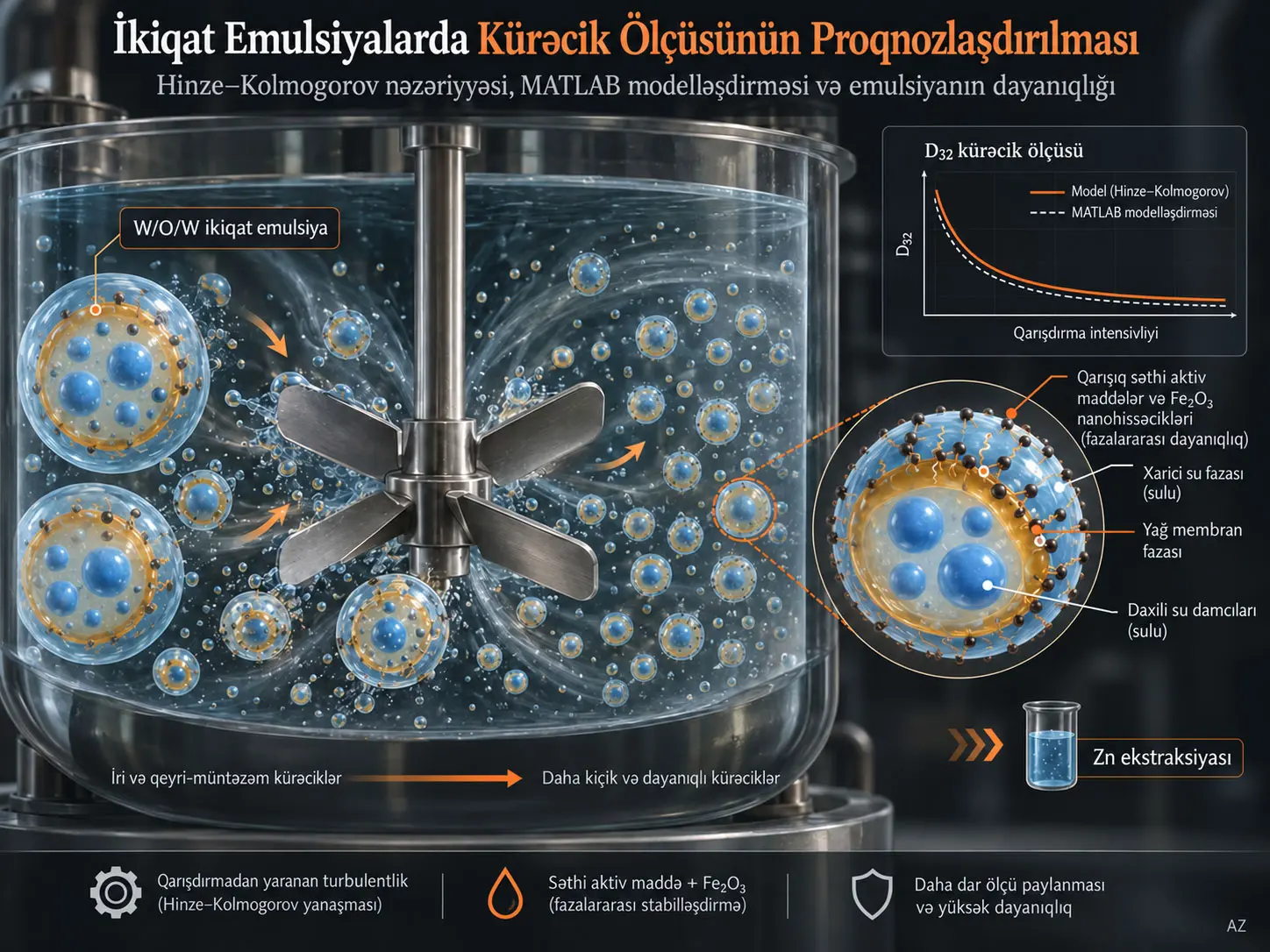 Qarışıq Səthi Aktiv Maddələr və Nanohissəciklərlə Stabilləşdirilmiş İkiqat Emulsiyalarda Kürəcik Ölçüsü Paylanmasının Hinze–Kolmogorov Nəzəriyyəsi ilə Proqnozlaşdırıcı Modelləşdirilməsi