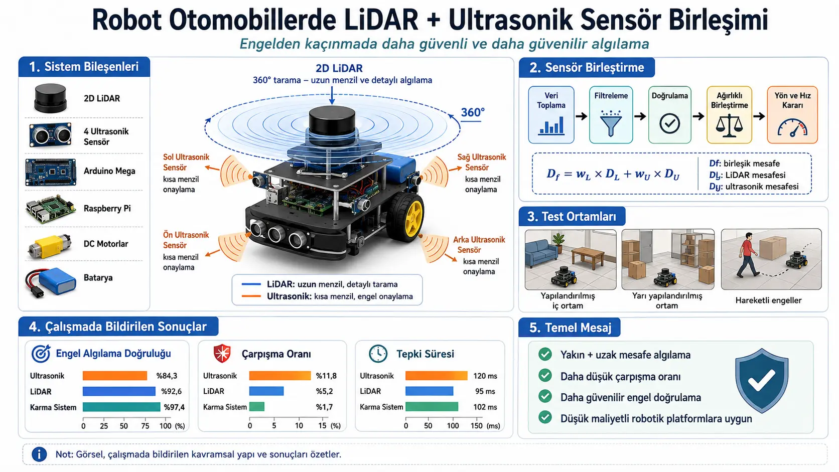 Robot avtomobillarida LiDAR va ultratovush sensorlarini birlashtirish to‘siqlarni aniqlashga qanday ta’sir qildi?