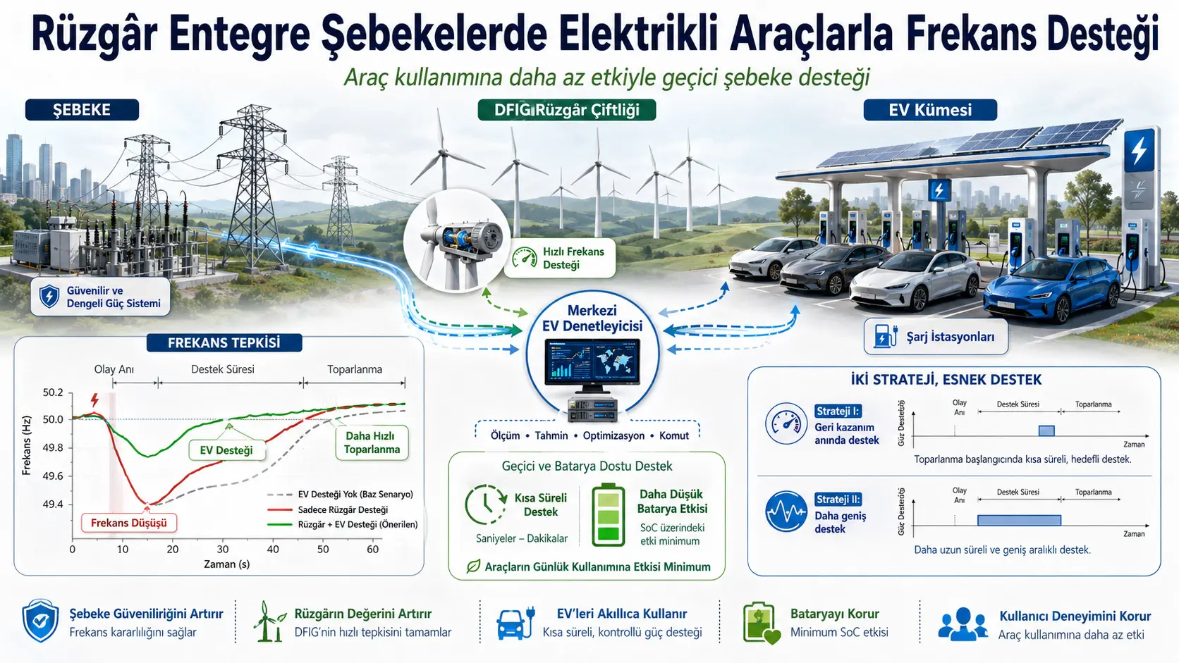 Shamol integratsiyalashgan elektr tarmoqlarida elektr transport vositalari bilan chastotani qo‘llab-quvvatlash: avtomobil batareyasidan kamroq foydalanadigan bosqichli boshqaruv yondashuvi