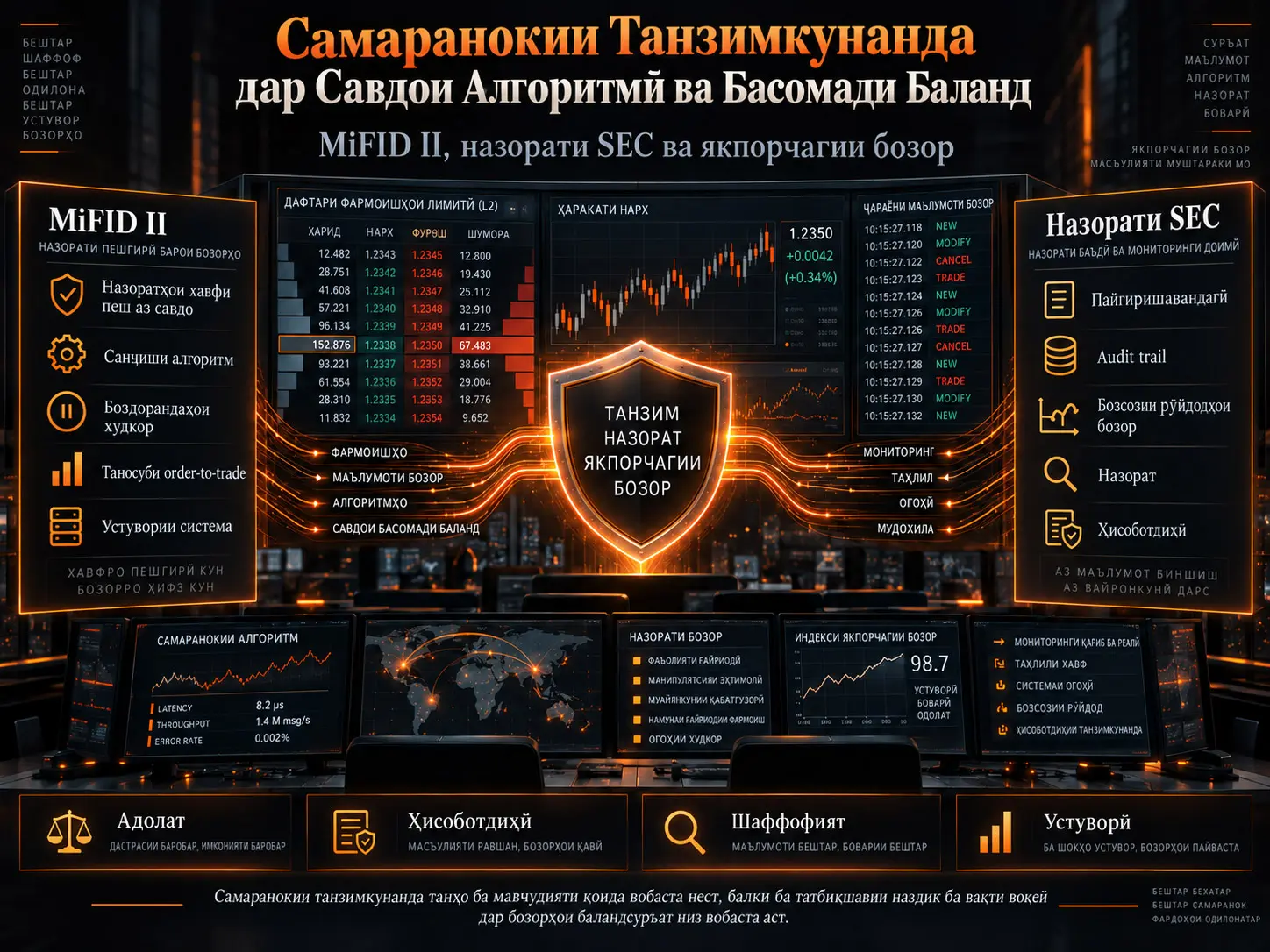 Самаранокии Танзимкунанда дар Савдои Алгоритмӣ ва Басомади Баланд: MiFID II, Назорати SEC ва Якпорчагии Бозор дар Давраи Зеҳни Сунъӣ