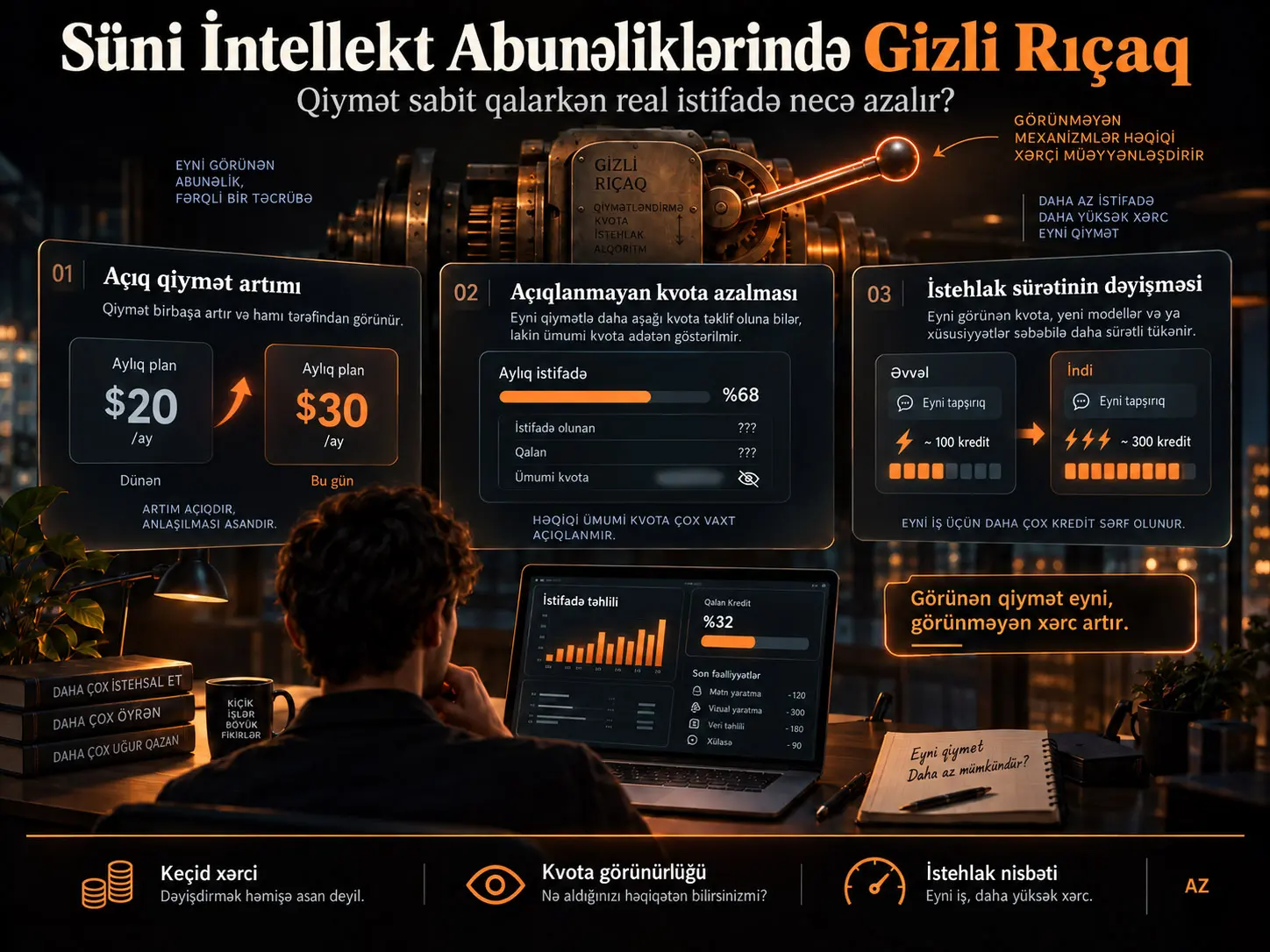 Süni İntellekt Abunəliklərində Görünməyən Qiymət Artımı: Kvota, İstehlak Sürəti və Keçid Xərcləri Xərci İstifadəçiyə Necə Ötürə Bilər?