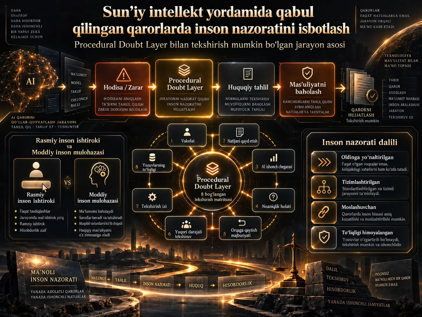 Sun’iy intellekt yordamida qabul qilingan qarorlarda inson nazoratini isbotlash: Procedural Doubt Layer bilan tekshirish mumkin bo‘lgan jarayon asosi