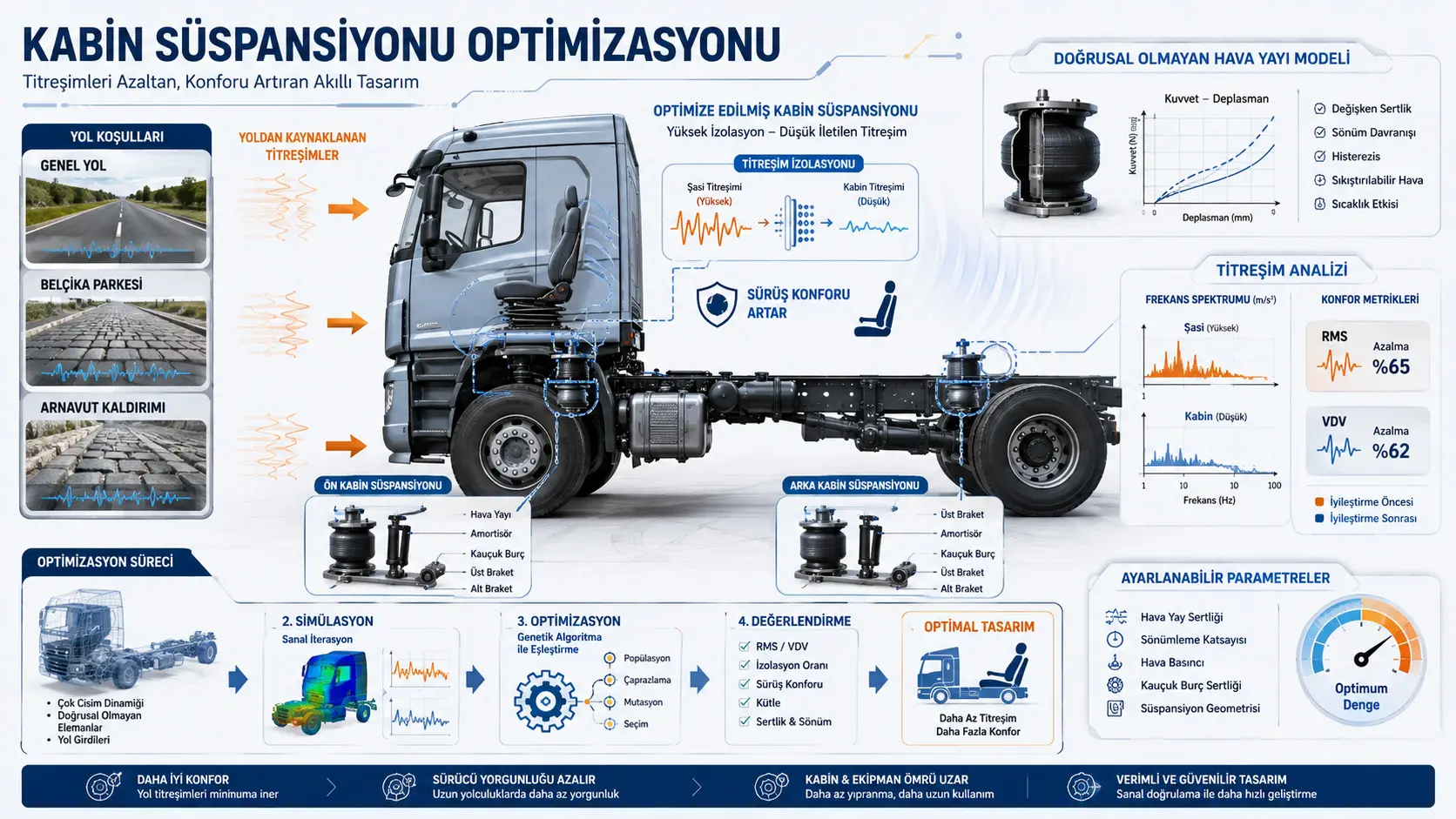 Sürüş Konforuna Dayalı Ticari Araç Kabin Süspansiyon Sistemlerinin Optimizasyonu ve Parametre Eşleştirmesi Üzerine Araştırma