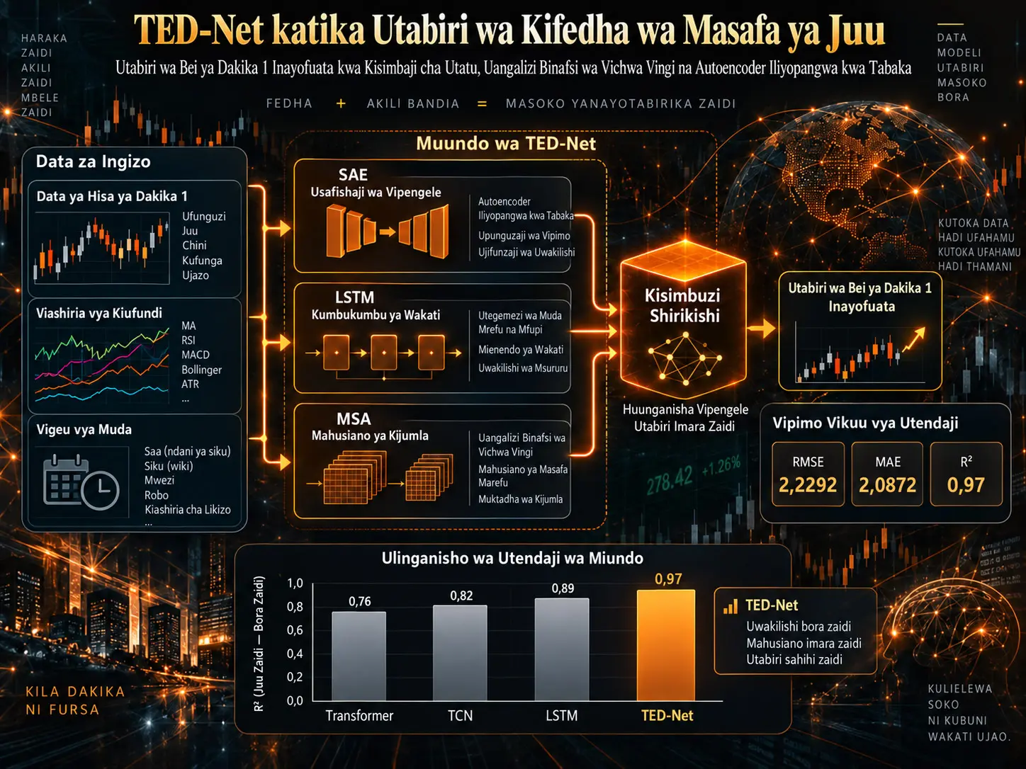 TED-Net katika Utabiri wa Kifedha wa Masafa ya Juu: Visimbaji Vitatu, LSTM na Umakini Binafsi wa Vichwa Vingi kwa Kutabiri Bei ya Dakika Moja Baadaye