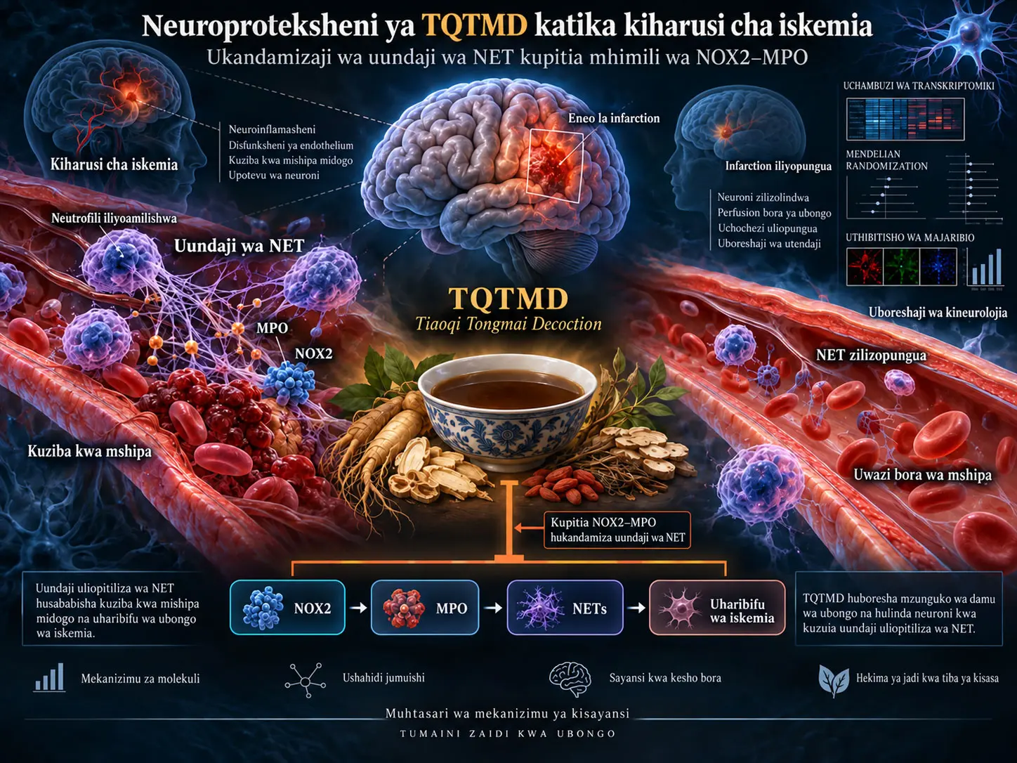 Tiaoqi Tongmai Decoction katika kiharusi cha iskemia cha papo hapo: neuroproteksheni ya kabla ya kliniki inayotegemea ukandamizaji wa mitego ya nje ya seli ya neutrofili kupitia mhimili wa NOX2–MPO