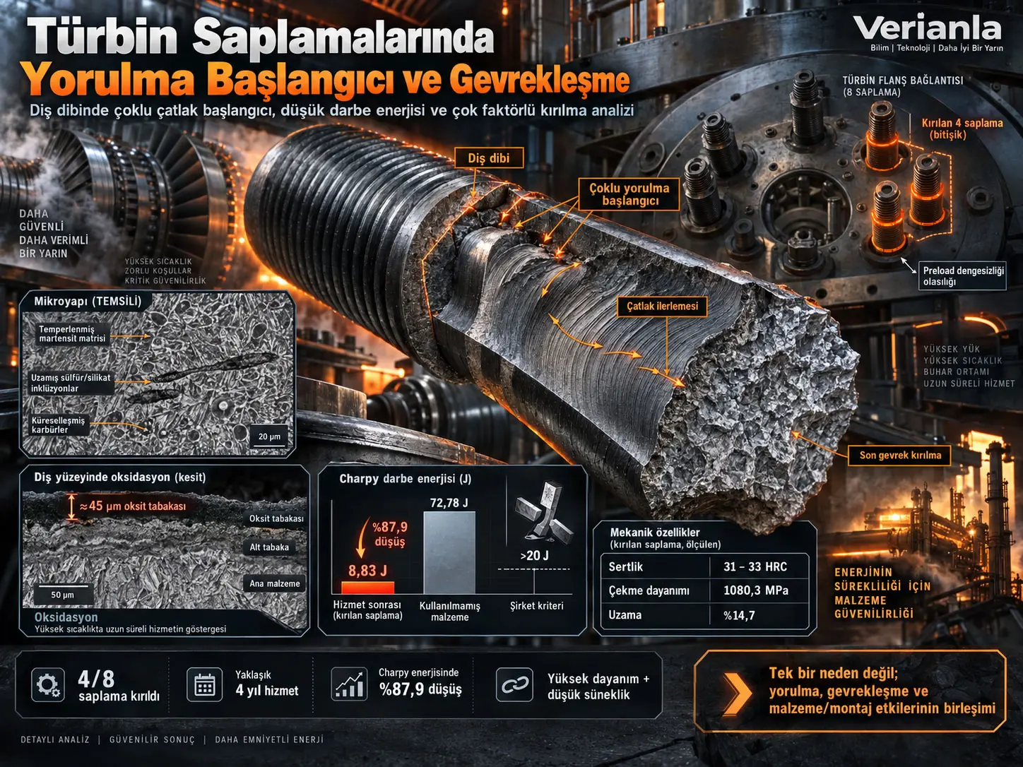 Türbin Saplamalarında Yorulma Başlangıcı ve Gevrekleşmenin Birleşik Etkisiyle Oluşan Kırılma