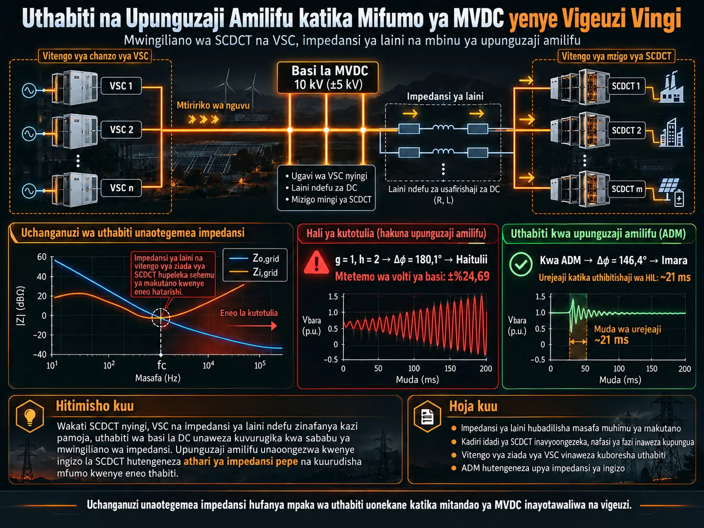 Uchambuzi wa Uthabiti na Upunguzaji Amilifu katika Mifumo ya MVDC Inayotawaliwa na Vigeuzi yenye Transfoma Nyingi za DC za Switched-Capacitor na VSC